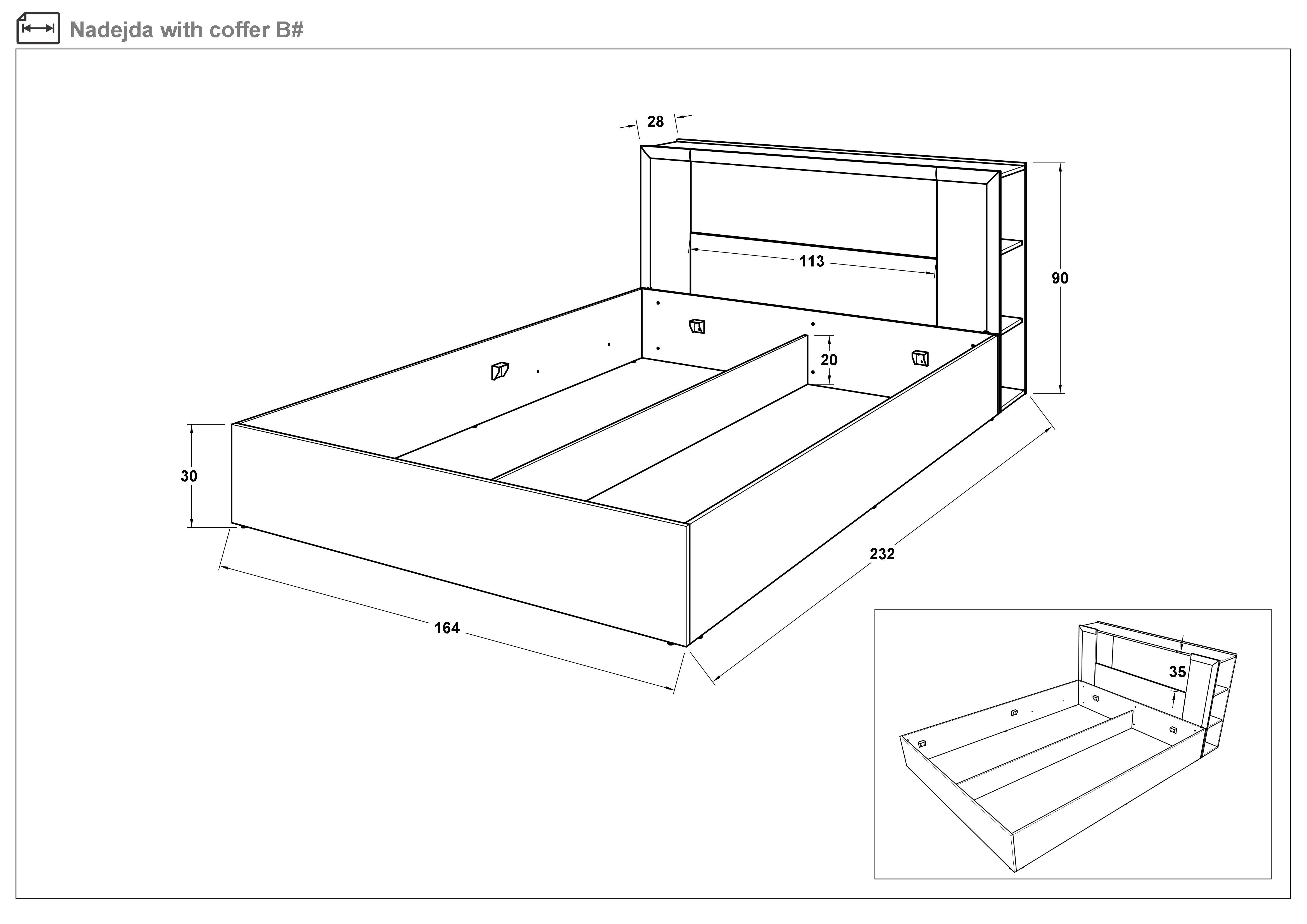 Двуспальная кровать 160/200 Надежда, венге + дуб сонома  2