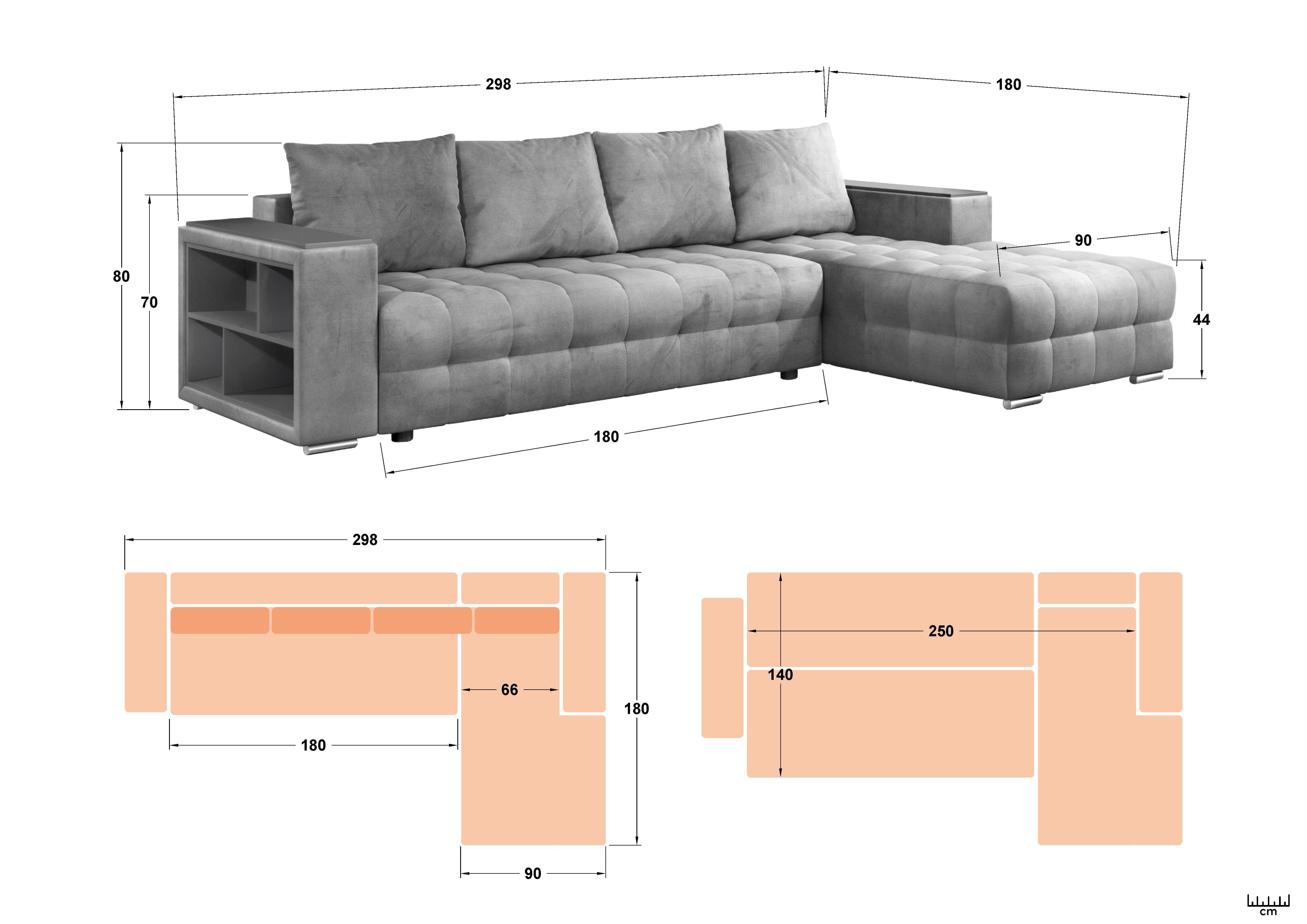 Coltar extensibil cu brat etajera Napoli, maro  2