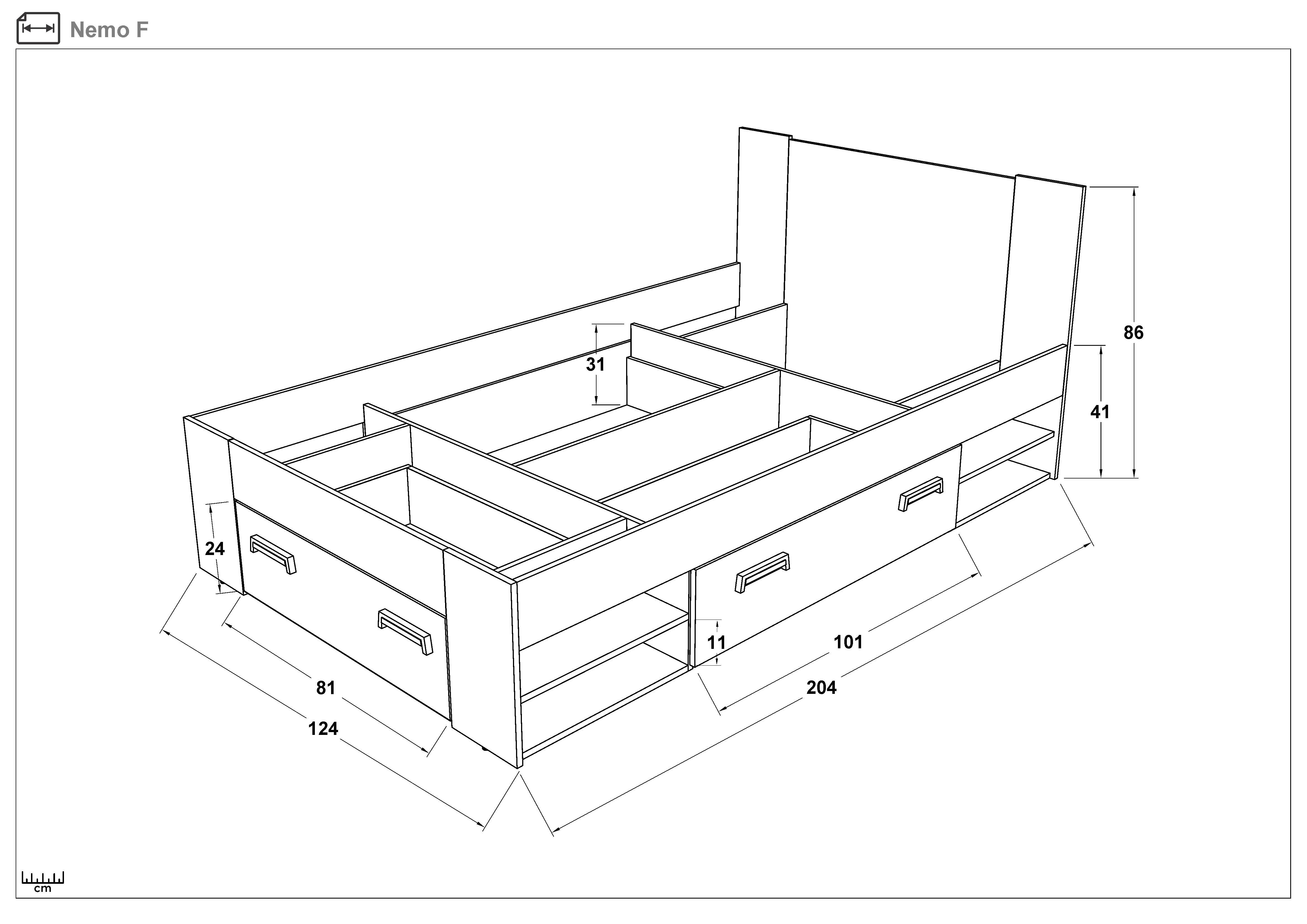 Pat 120/200 + sertare Nemo, stejar sonoma + alb lucios  2