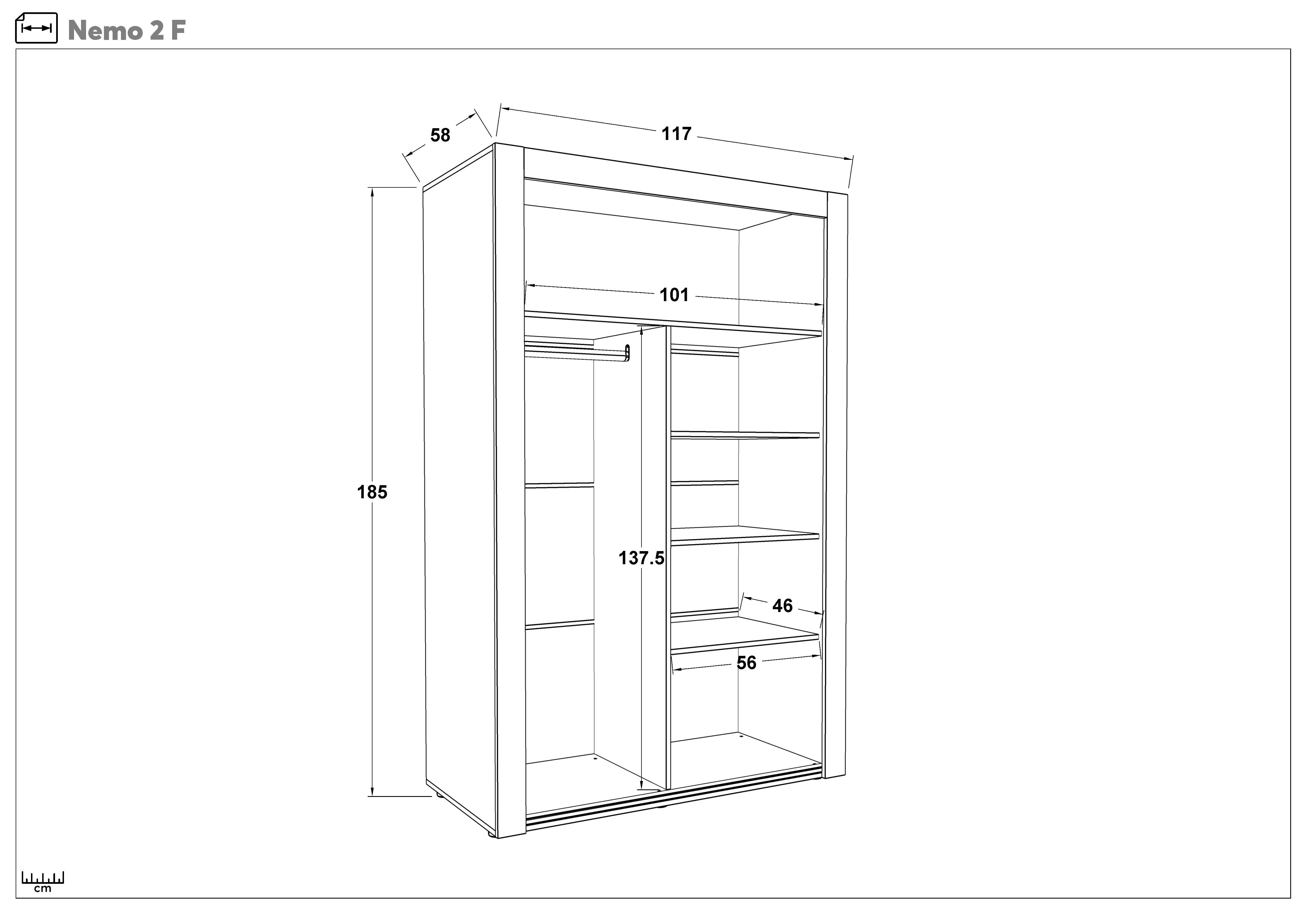 Dulap cu bara pentru umerase si rafturi Nemo 2, alb + stejar sonoma  2