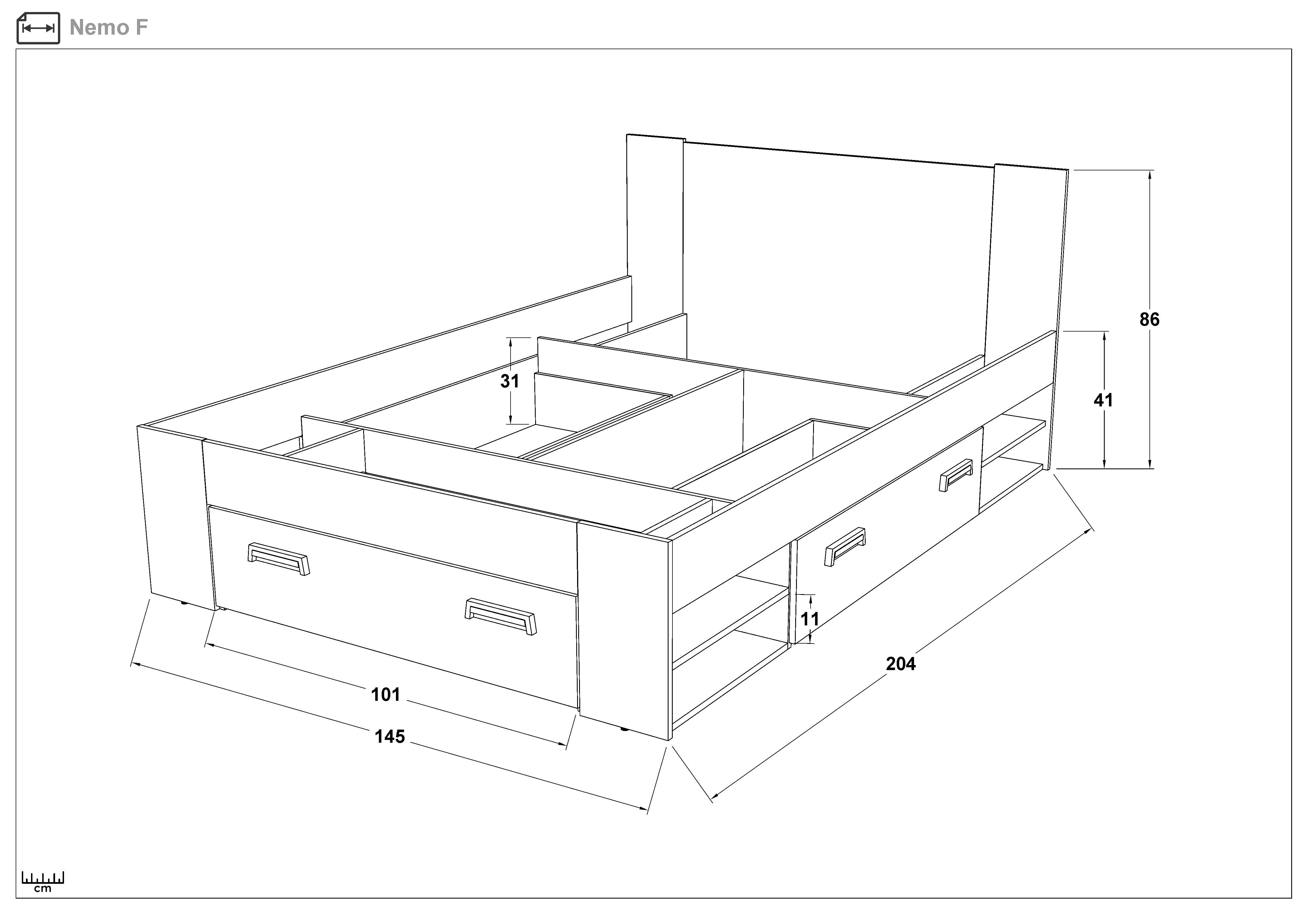 Pat dublu +saltea 140/200 Nemo + saltea, alb lucios  2