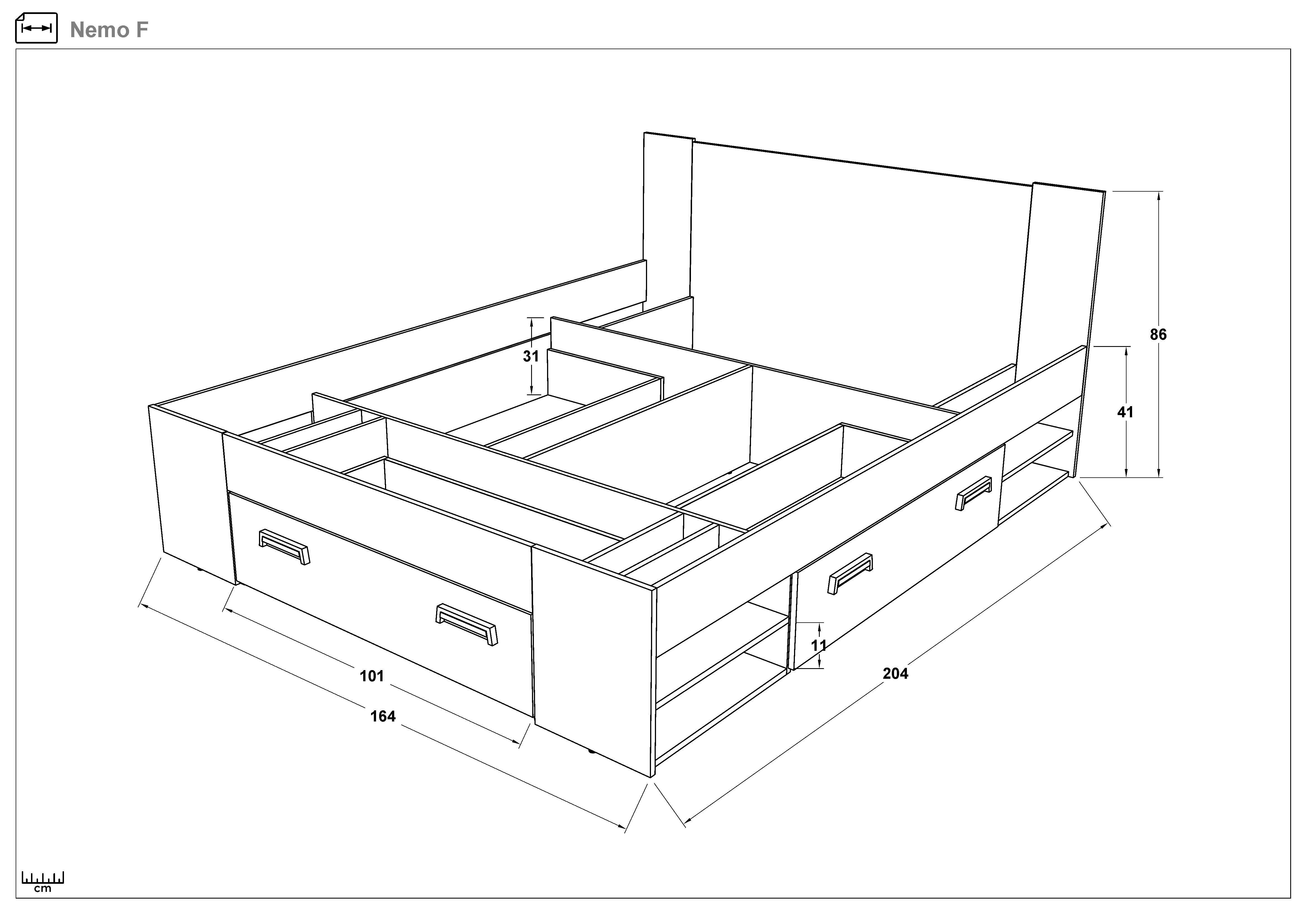 Pat dublu 160/200 Nemo + saltea, stejar scandinav deschis  2
