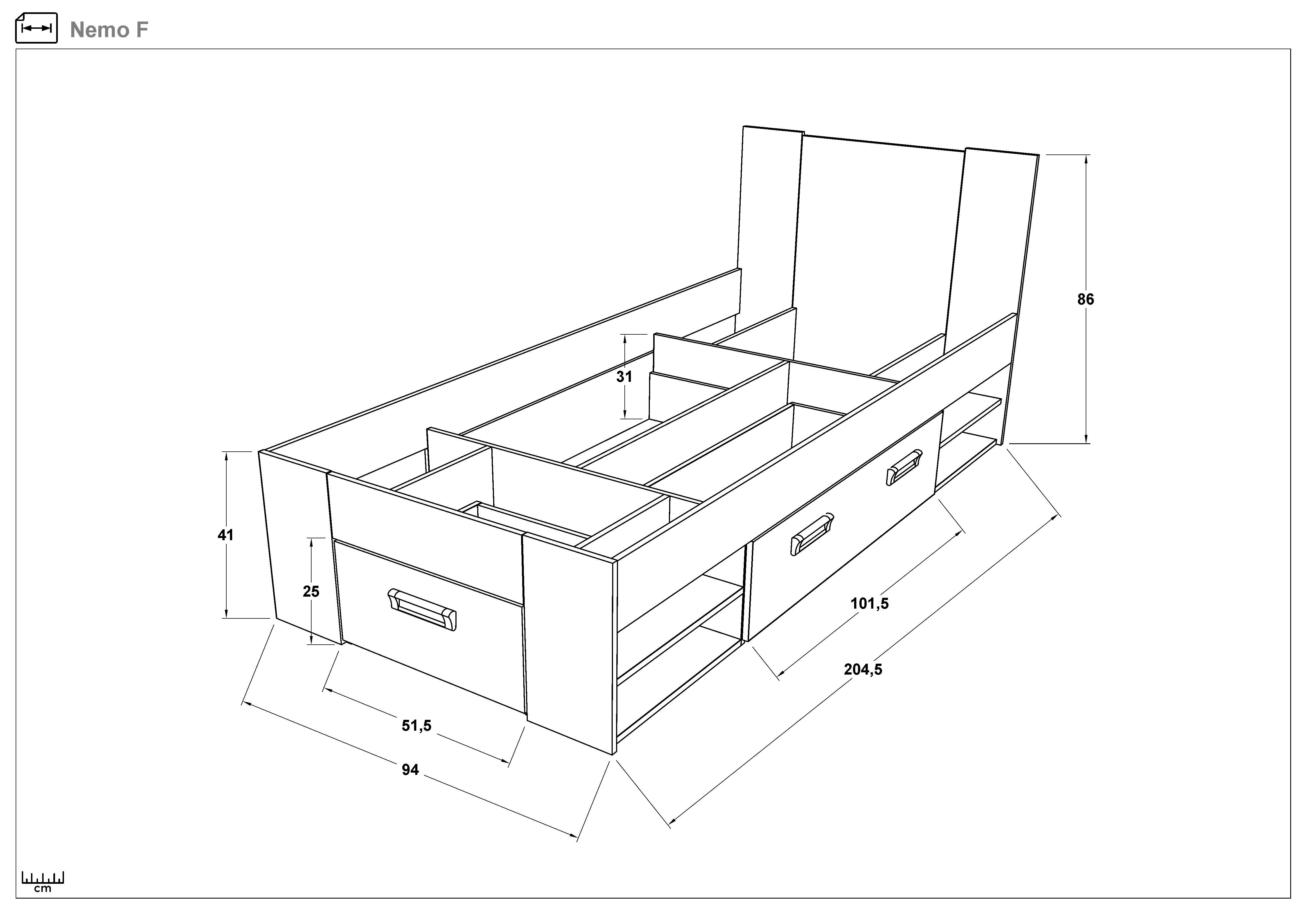 Pat 90/200 Nemo + saltea, stejar scandinav deschis  2