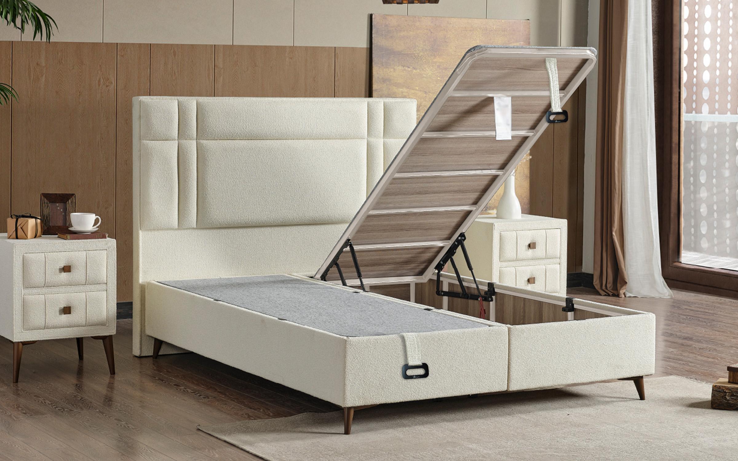 Pat dublu Boxspring 160/200 Nereida + saltea, crem  6