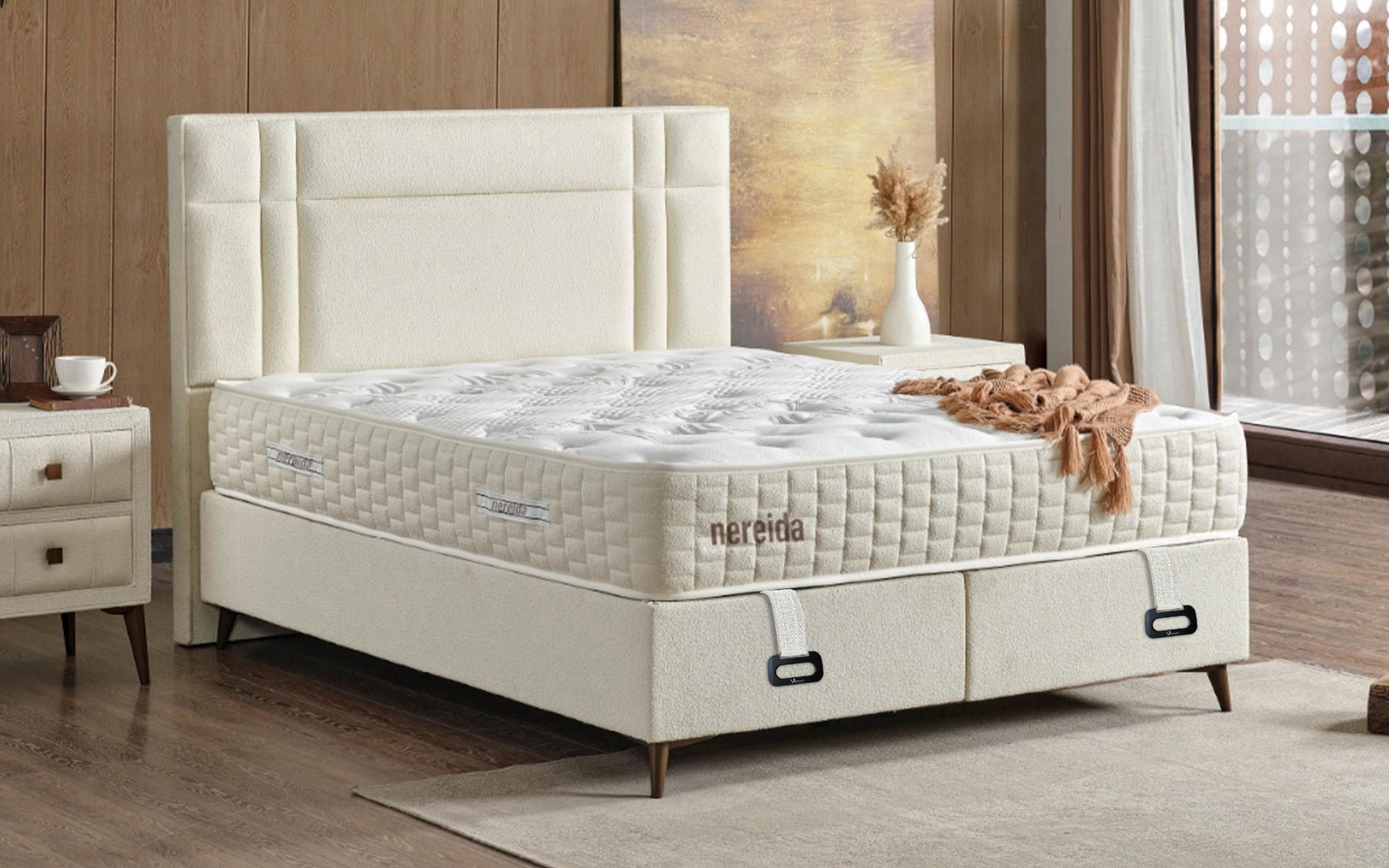 Pat dublu Boxspring 160/200 Nereida + saltea, crem  3