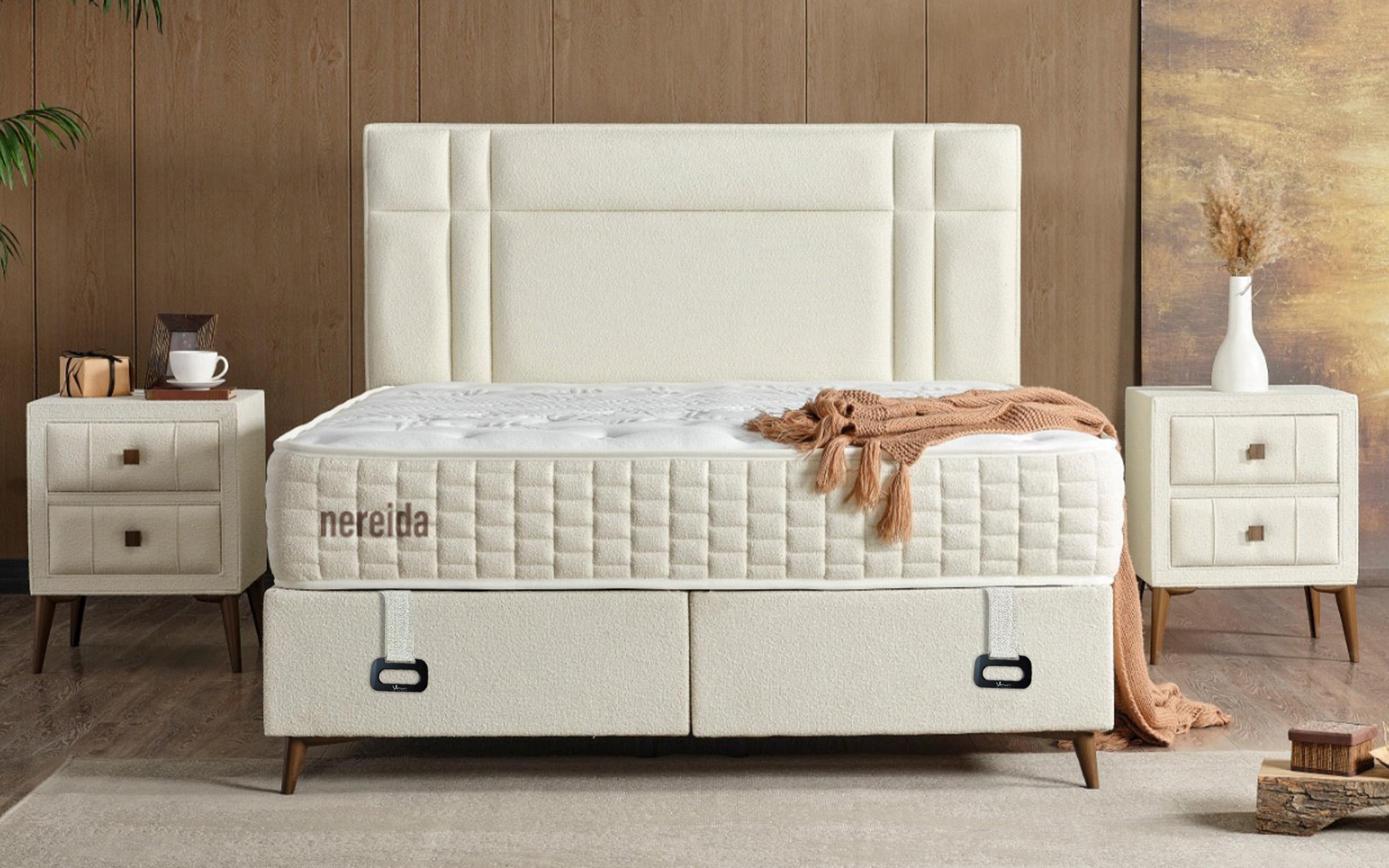 Pat dublu Boxspring 160/200 Nereida + saltea, crem  5