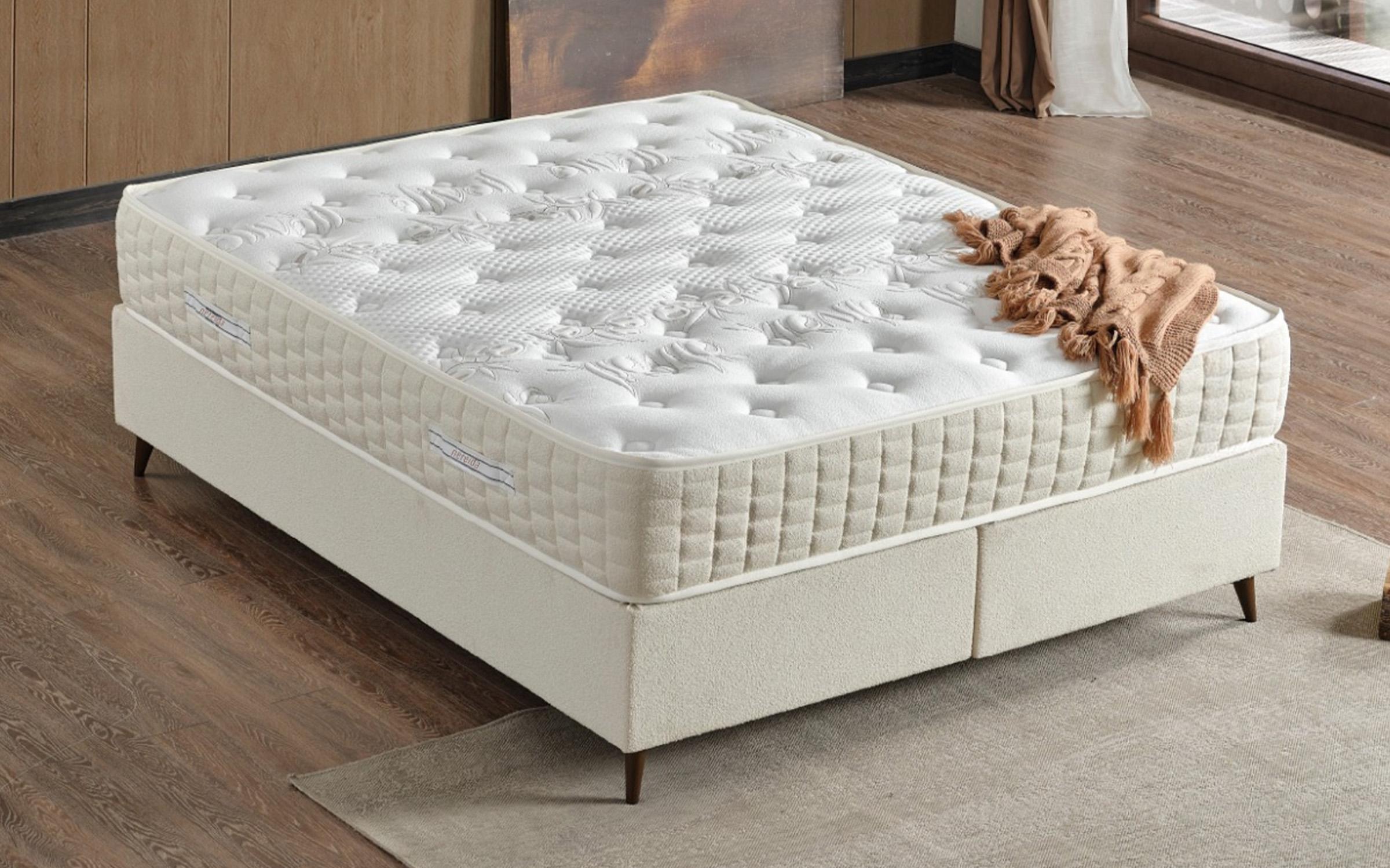 Pat dublu Boxspring 160/200 Nereida + saltea, crem  6