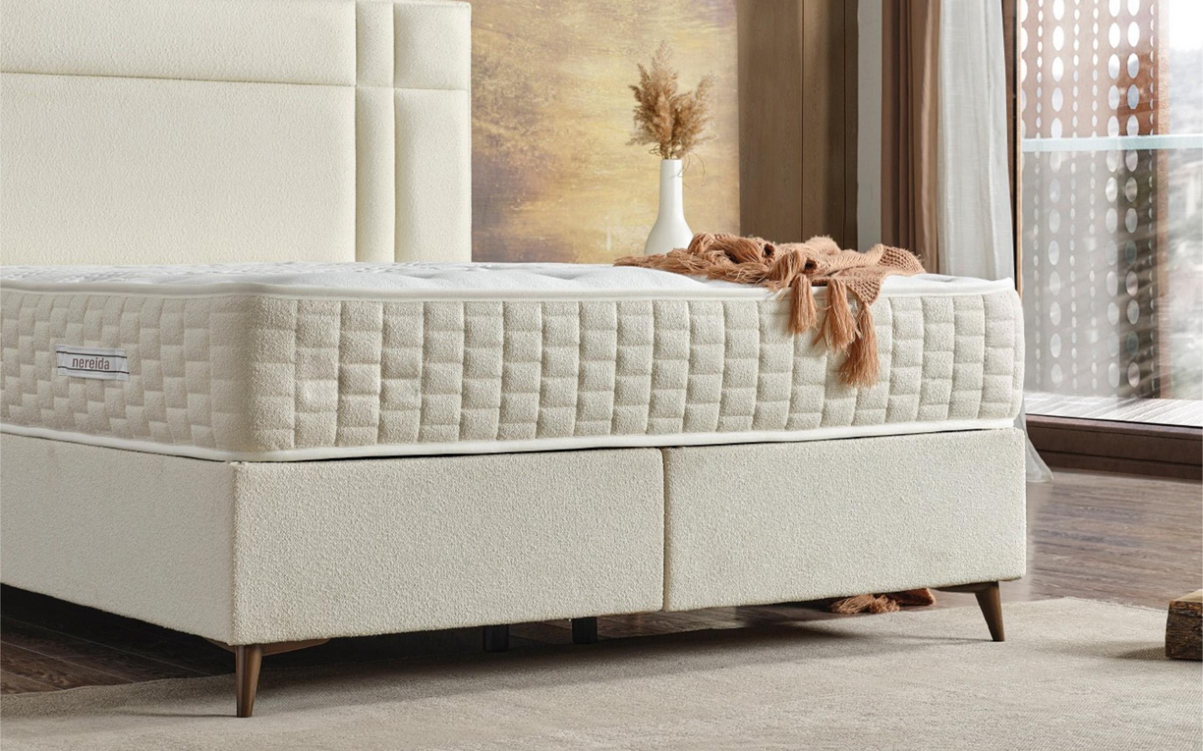 Pat dublu Boxspring 160/200 Nereida + saltea, crem  7