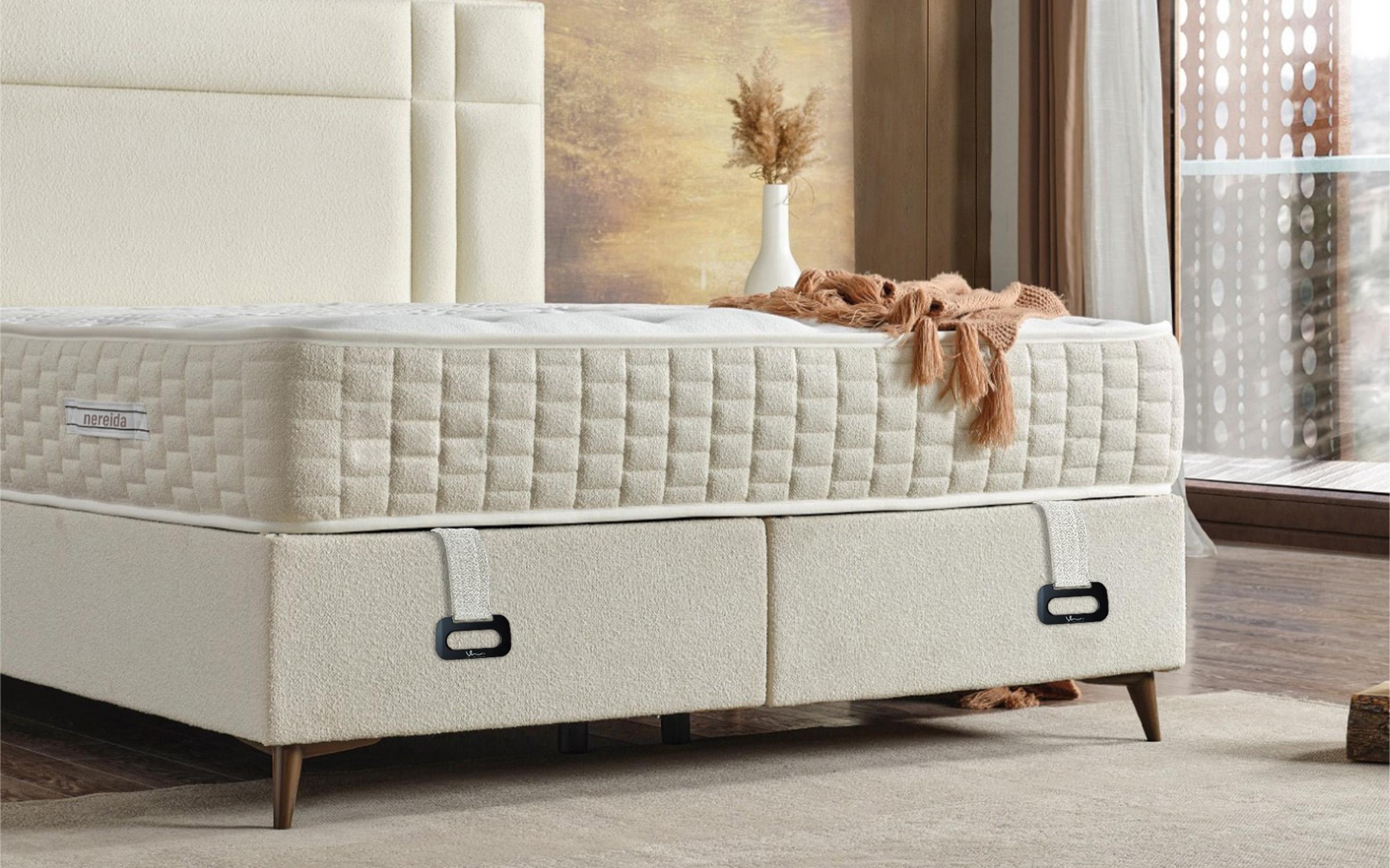 Pat dublu Boxspring 160/200 Nereida + saltea, crem  7