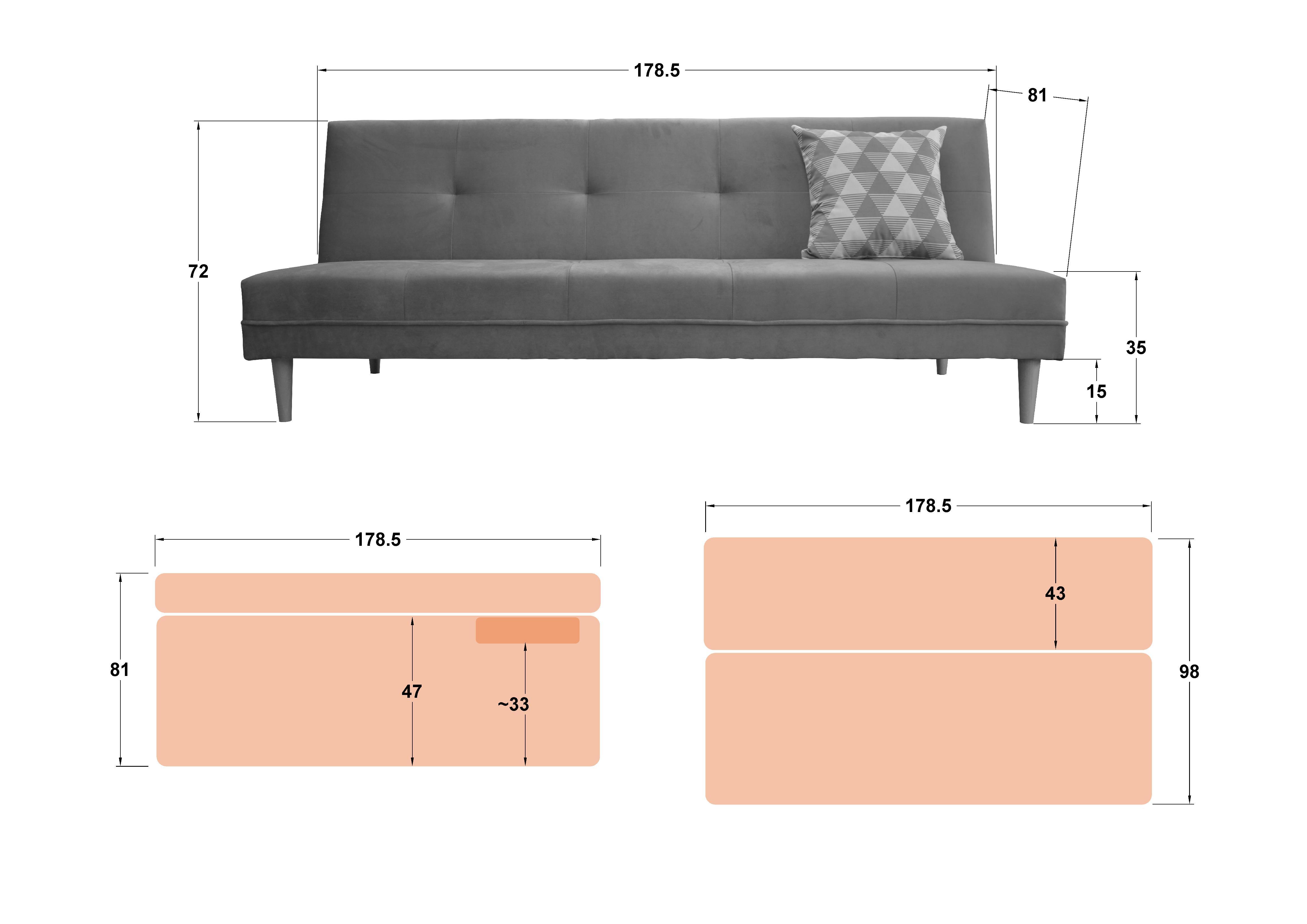 Canapea extensibila click- clack Nira, gri + print  2
