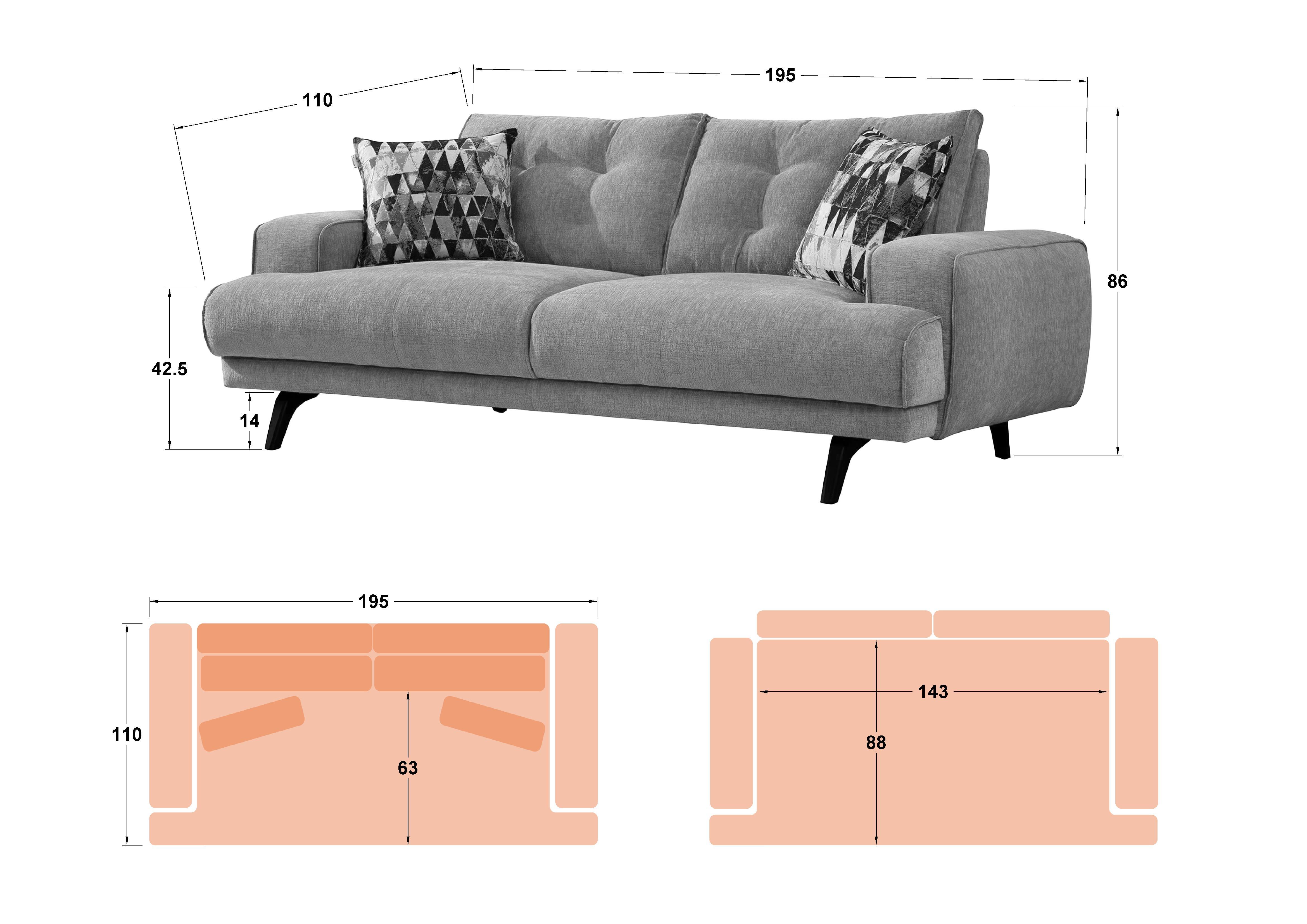 Canapea 2 locuri Novardi, portocaliu deschis  2