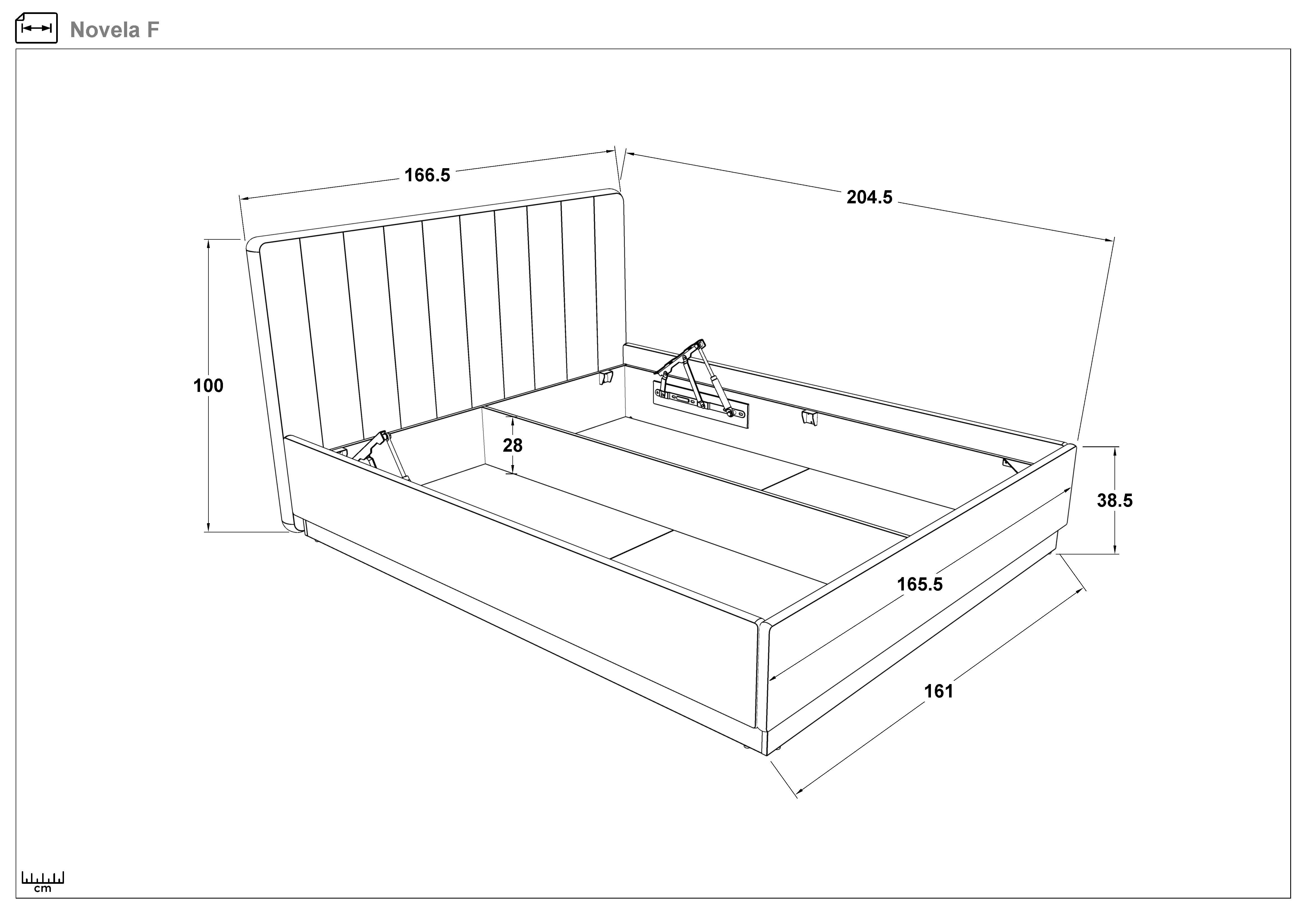 Pat dublu tapitat 160/200 Novela, stejar antracit + gri deschis  2