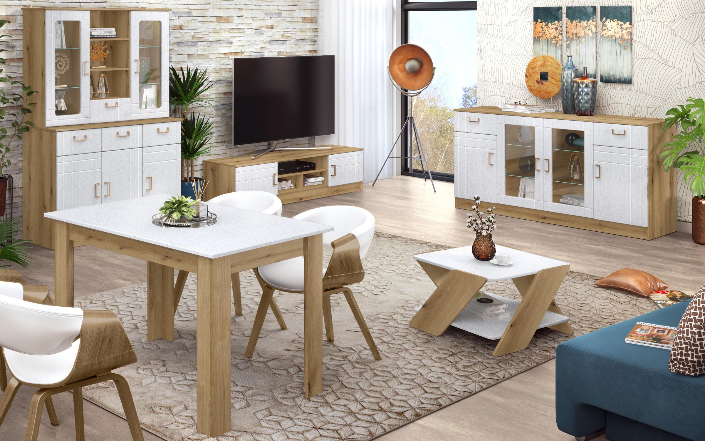 Modul TV Suerte Vision, stejar evoc + aspen alb  5