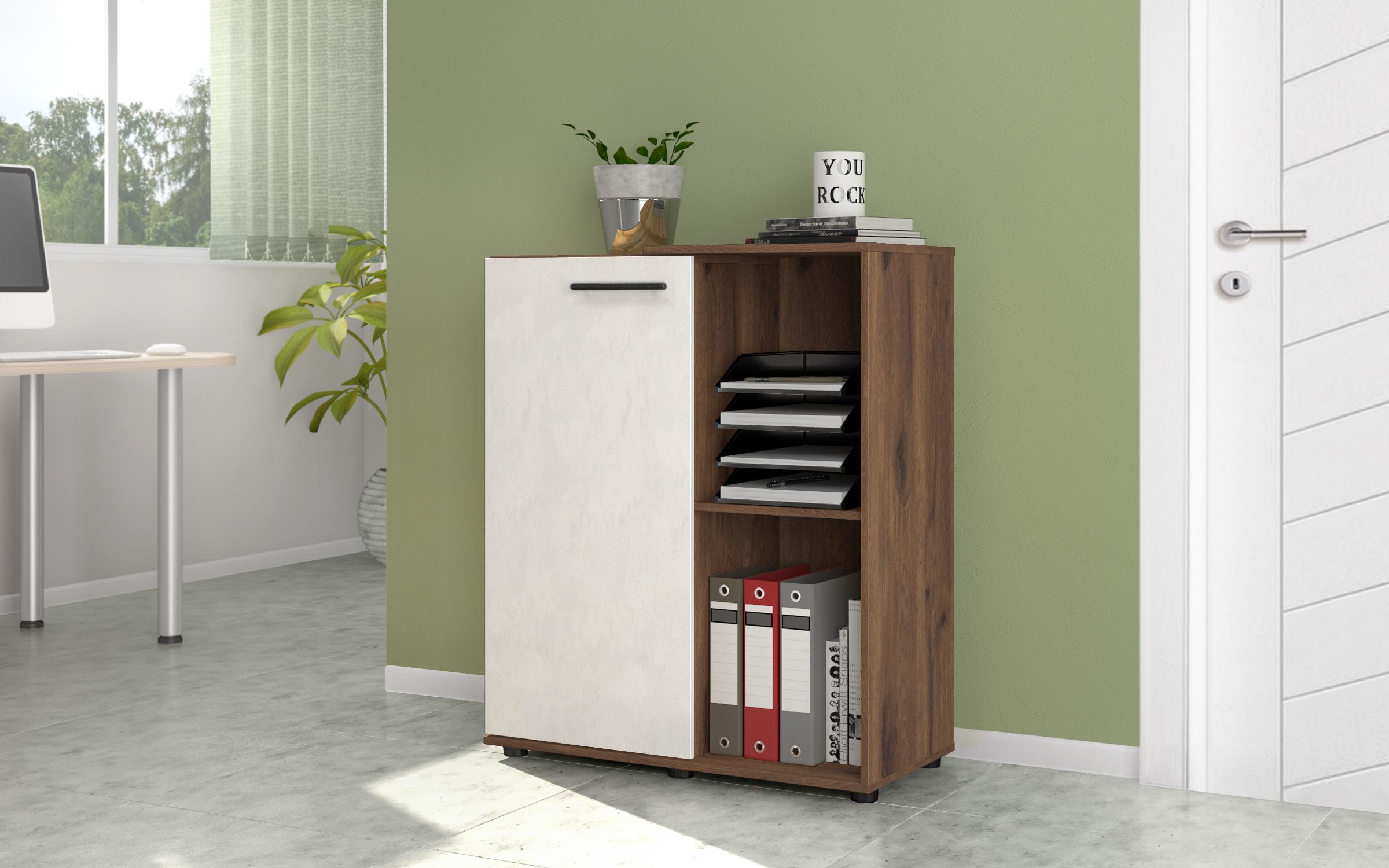 Dulap de birou Ivel L1, stejar scandinav inchis + silk  1