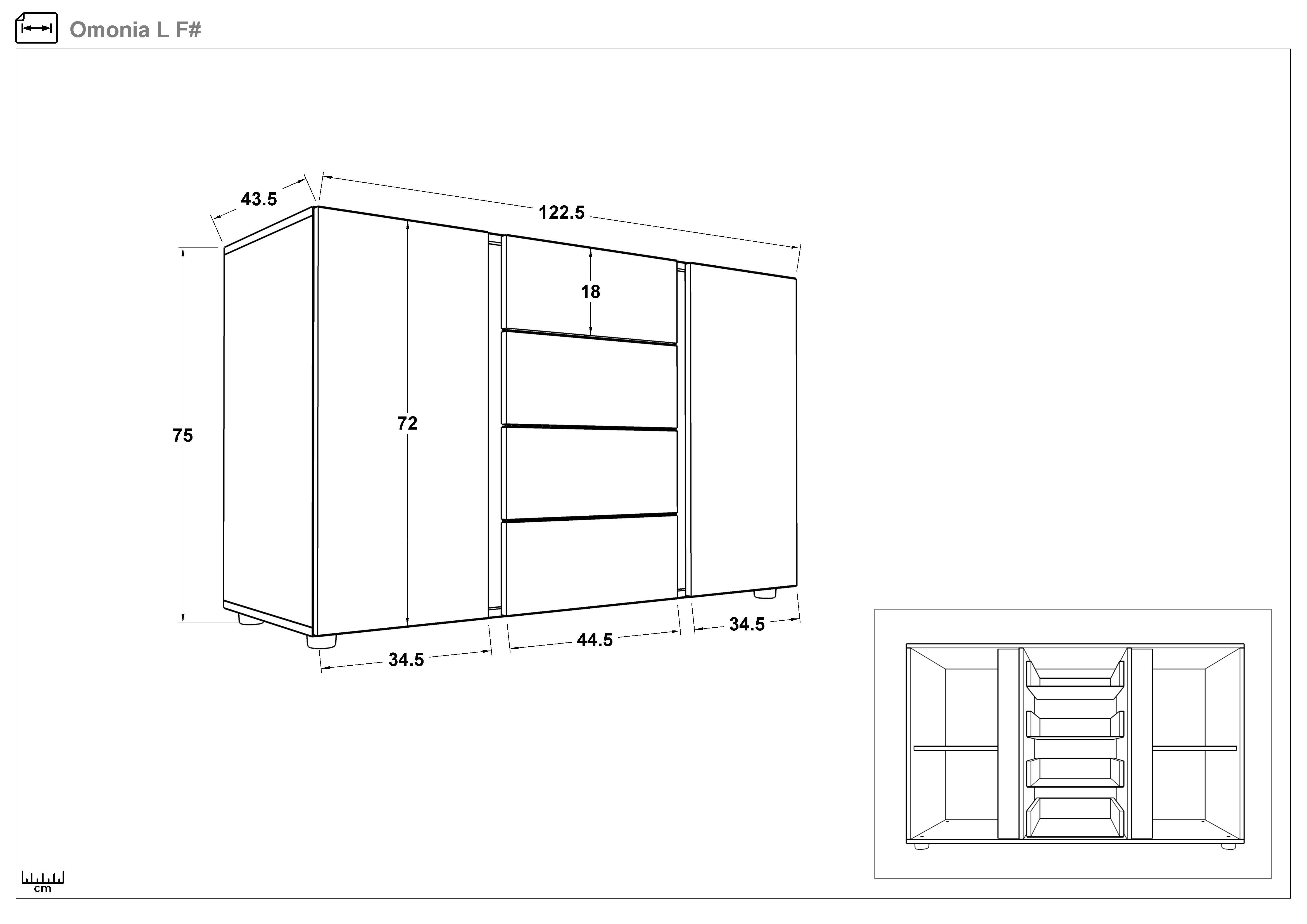 Comoda Omonia L, alb lucios + stejar sonoma  2