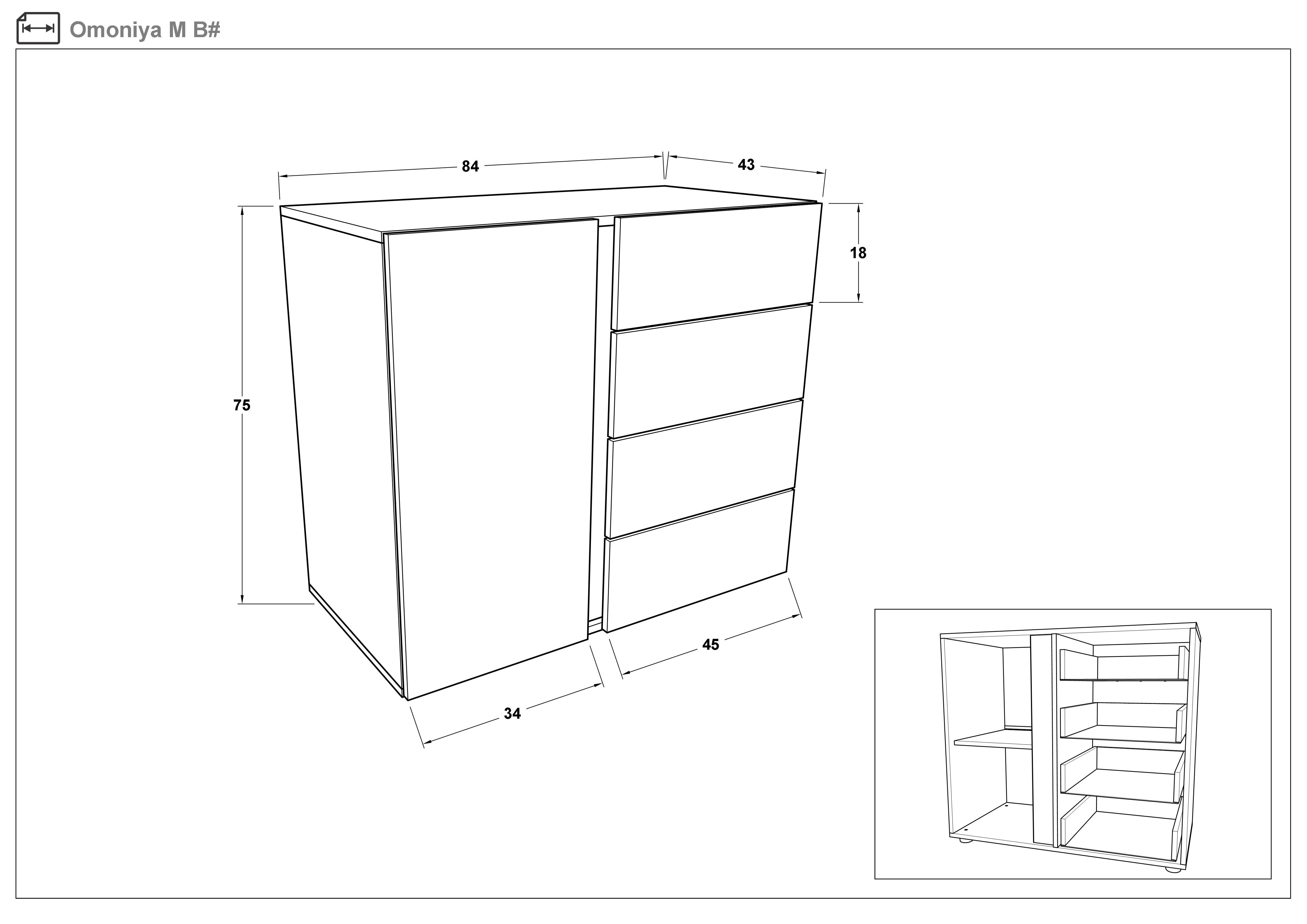Comoda Omonia M, alb lucios + stejar sonoma  2