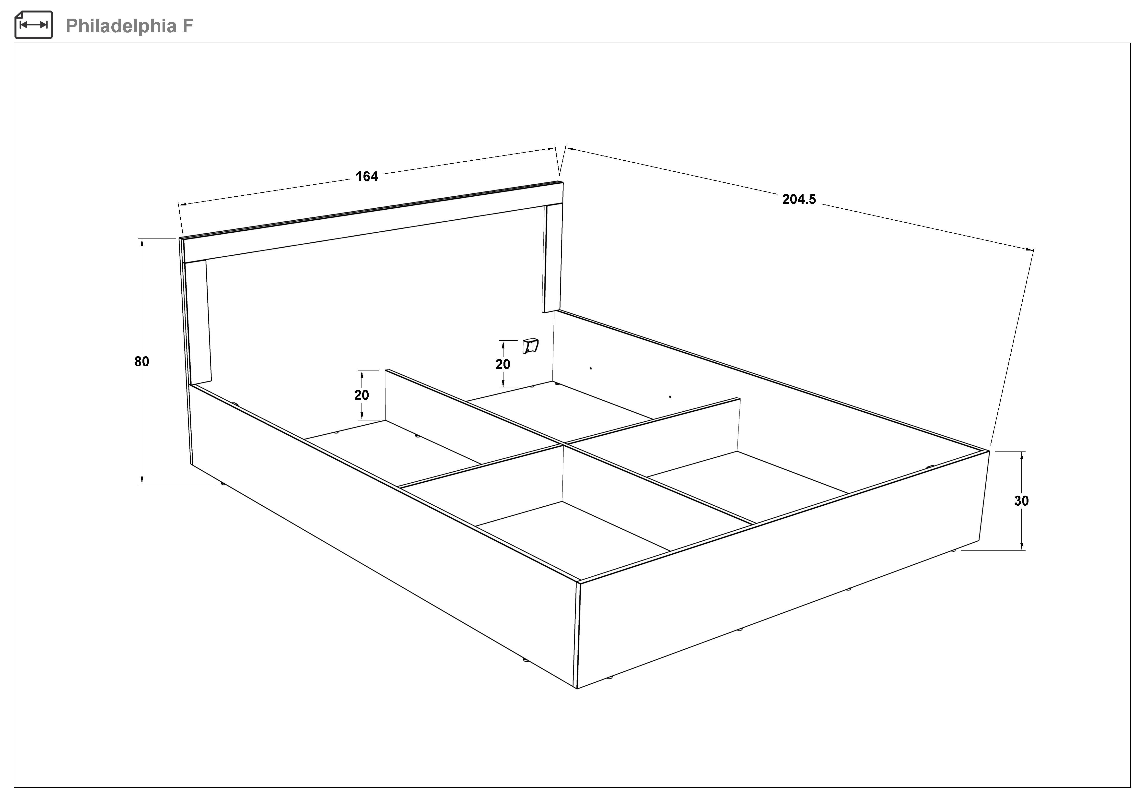 Pat dublu 160/200 Philadelphia + saltea Neo Dream + mecanism, stejar scandinav deschis  2