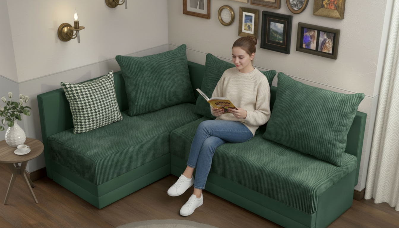 Раскладной угловой диван Арамо, зеленый  3