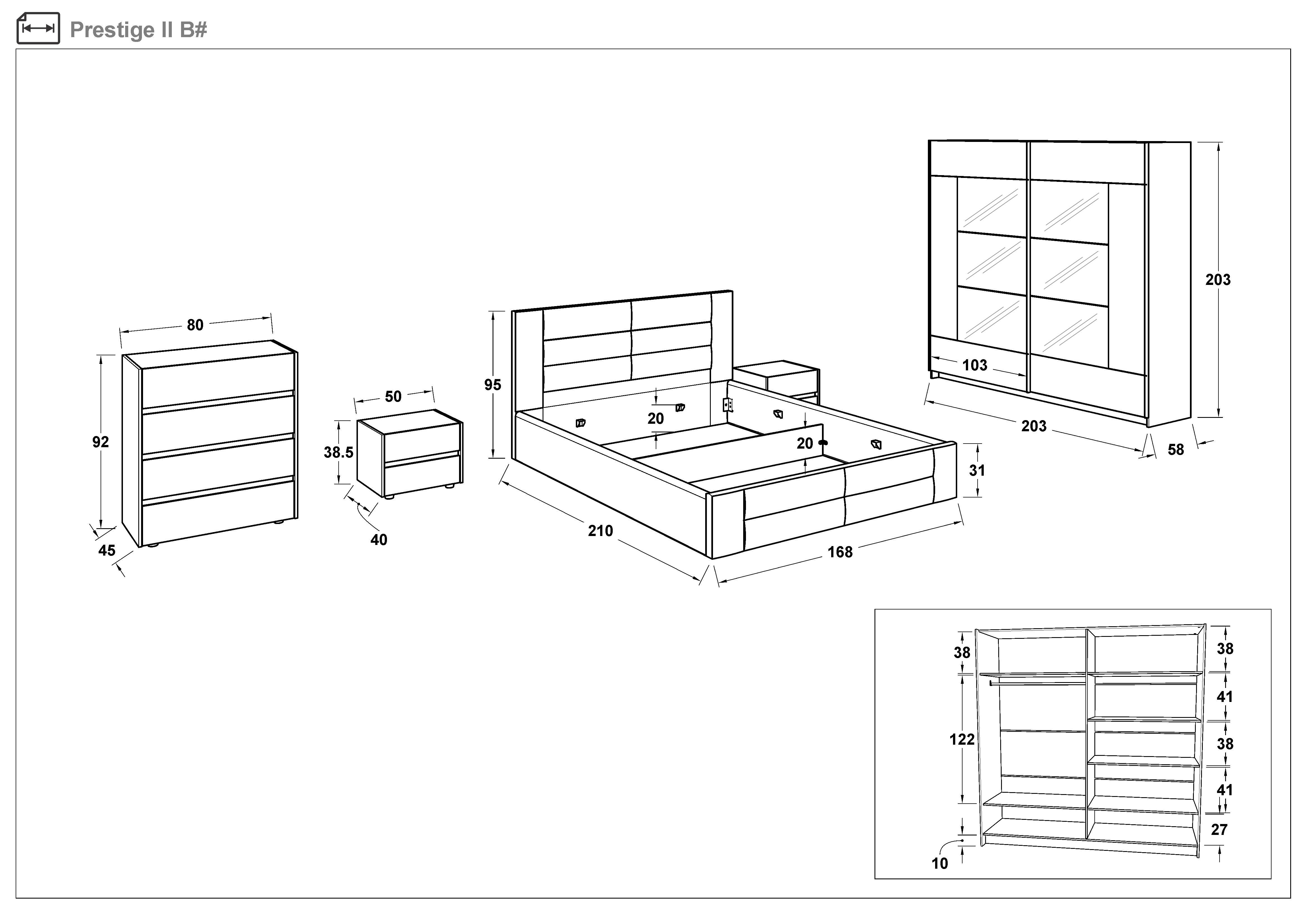 Set dormitor 160/200 Prestige, stejar antic + antracit mat  1