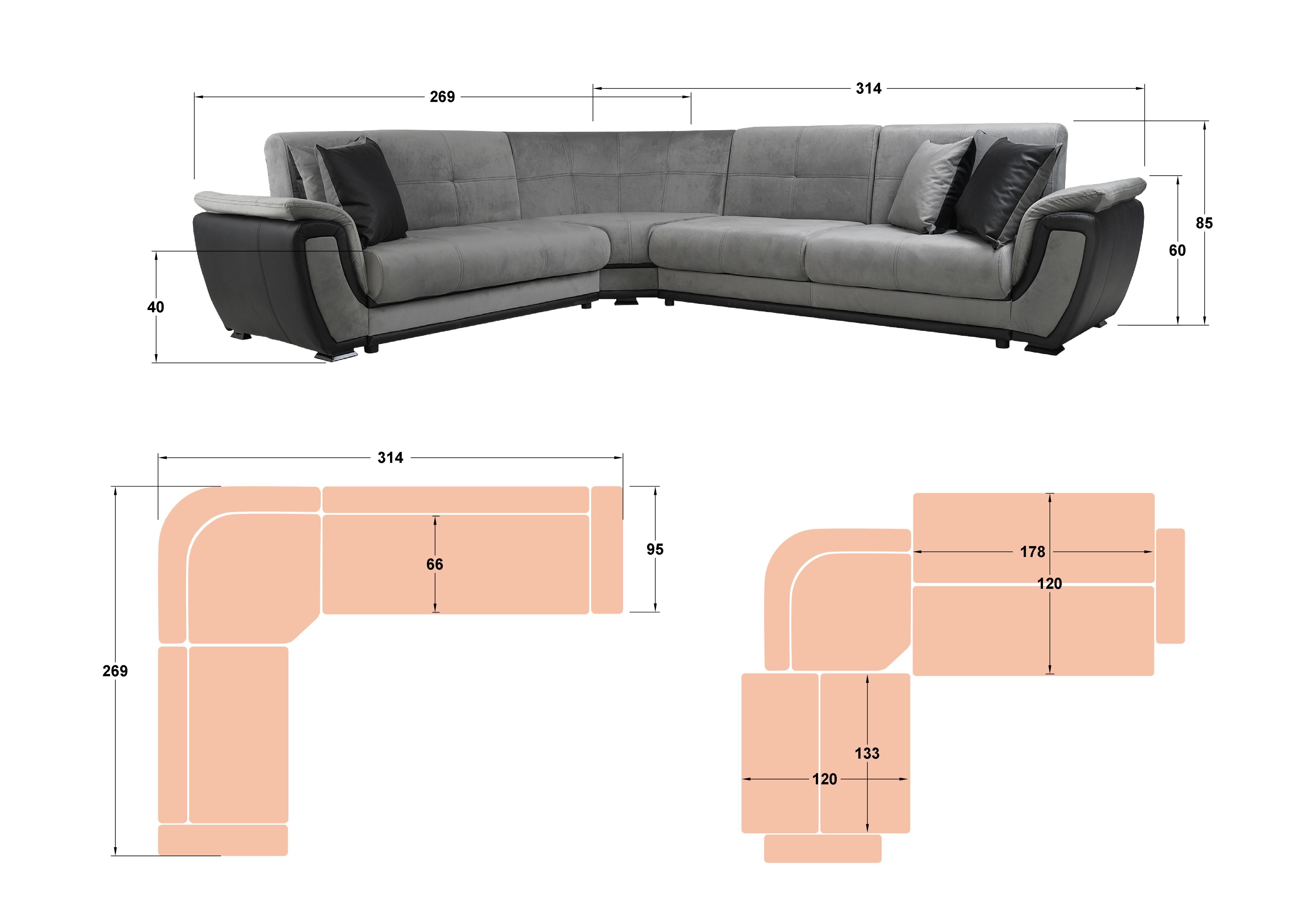 Coltar pentru living Princess, negru + piele alba  2