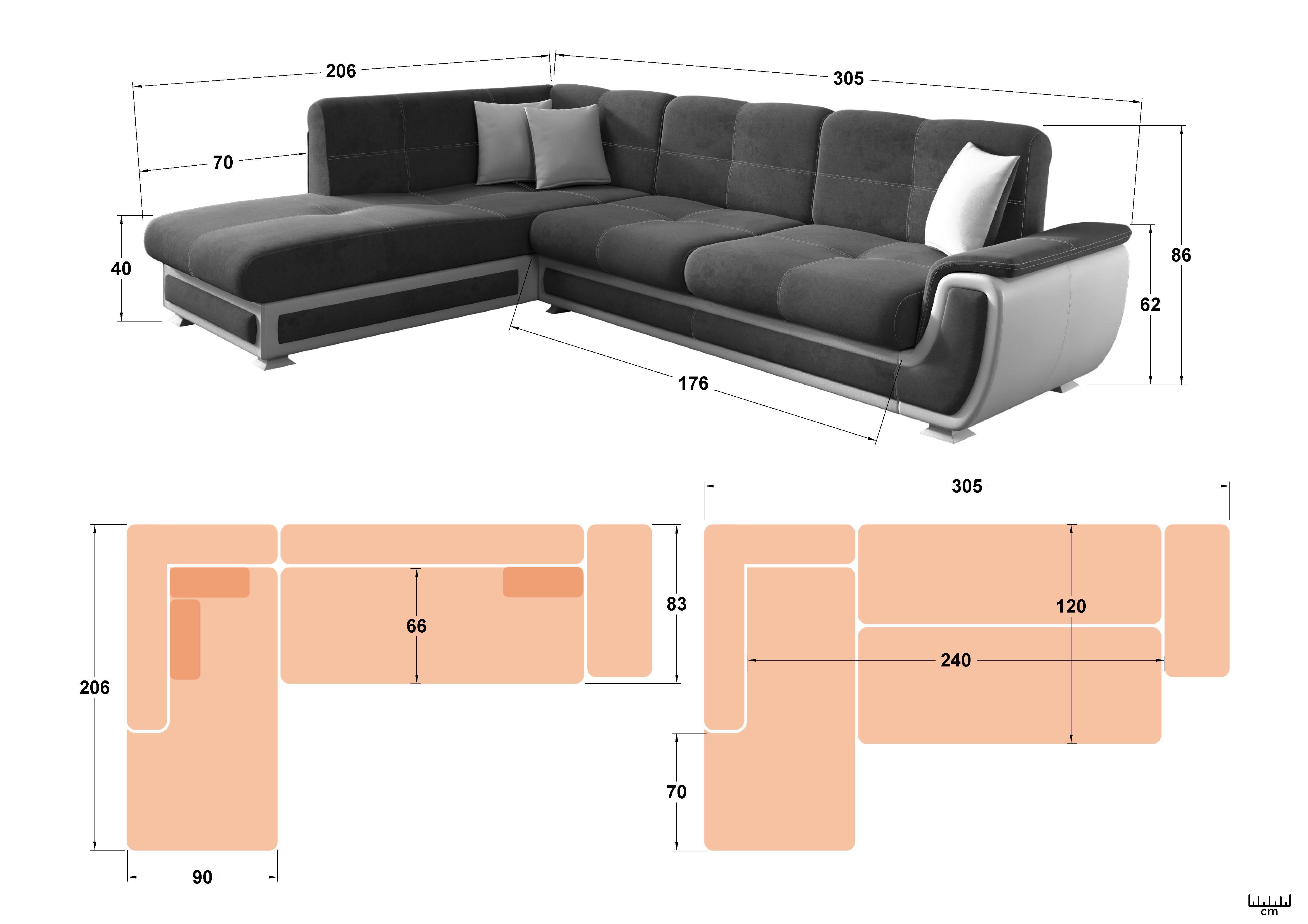 Coltar extensibil + mecanism click- clack Princess II, negru + piele alba  2