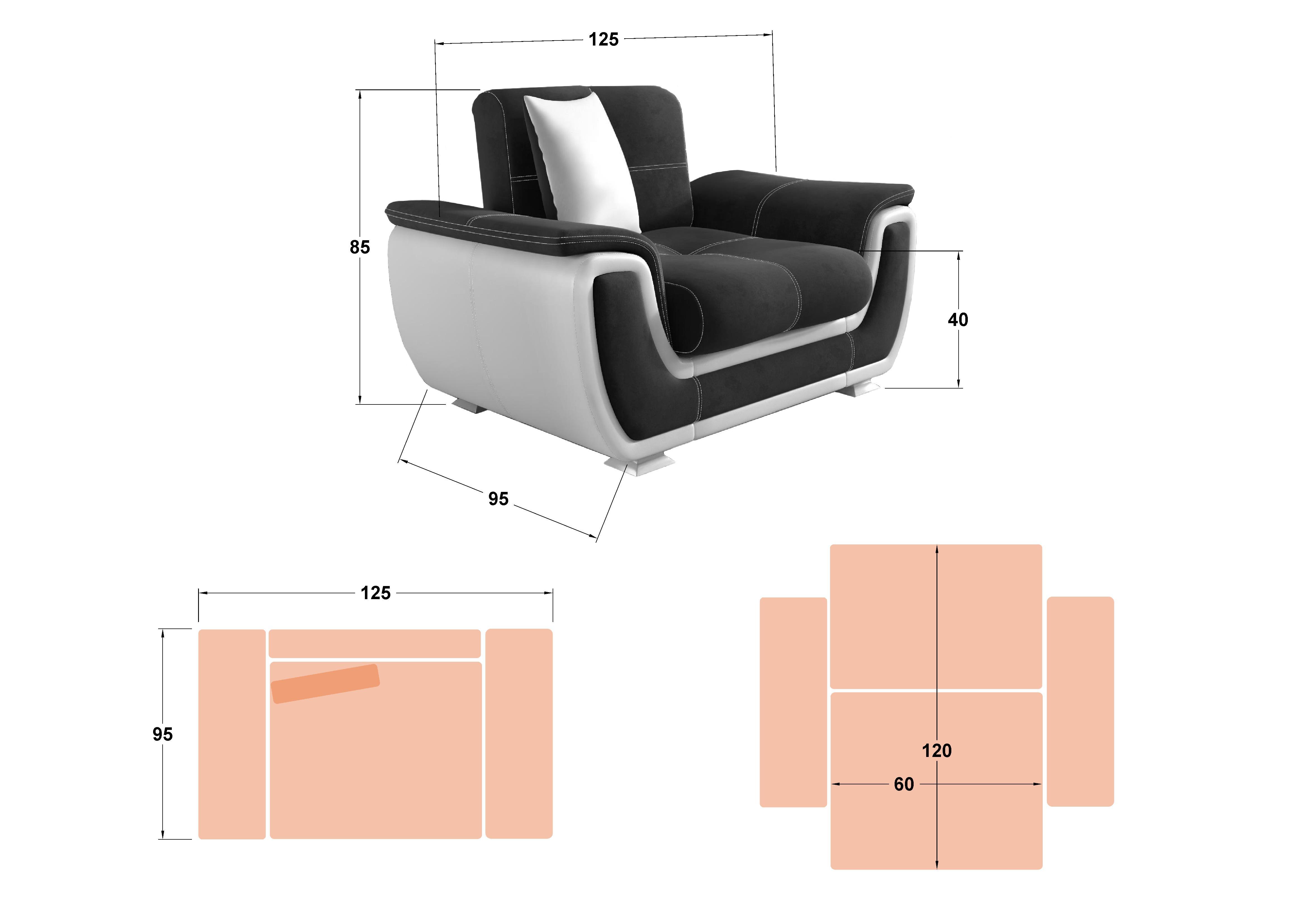 Fotoliu + mecanism click-clack Princess II, gri + piele alba  2