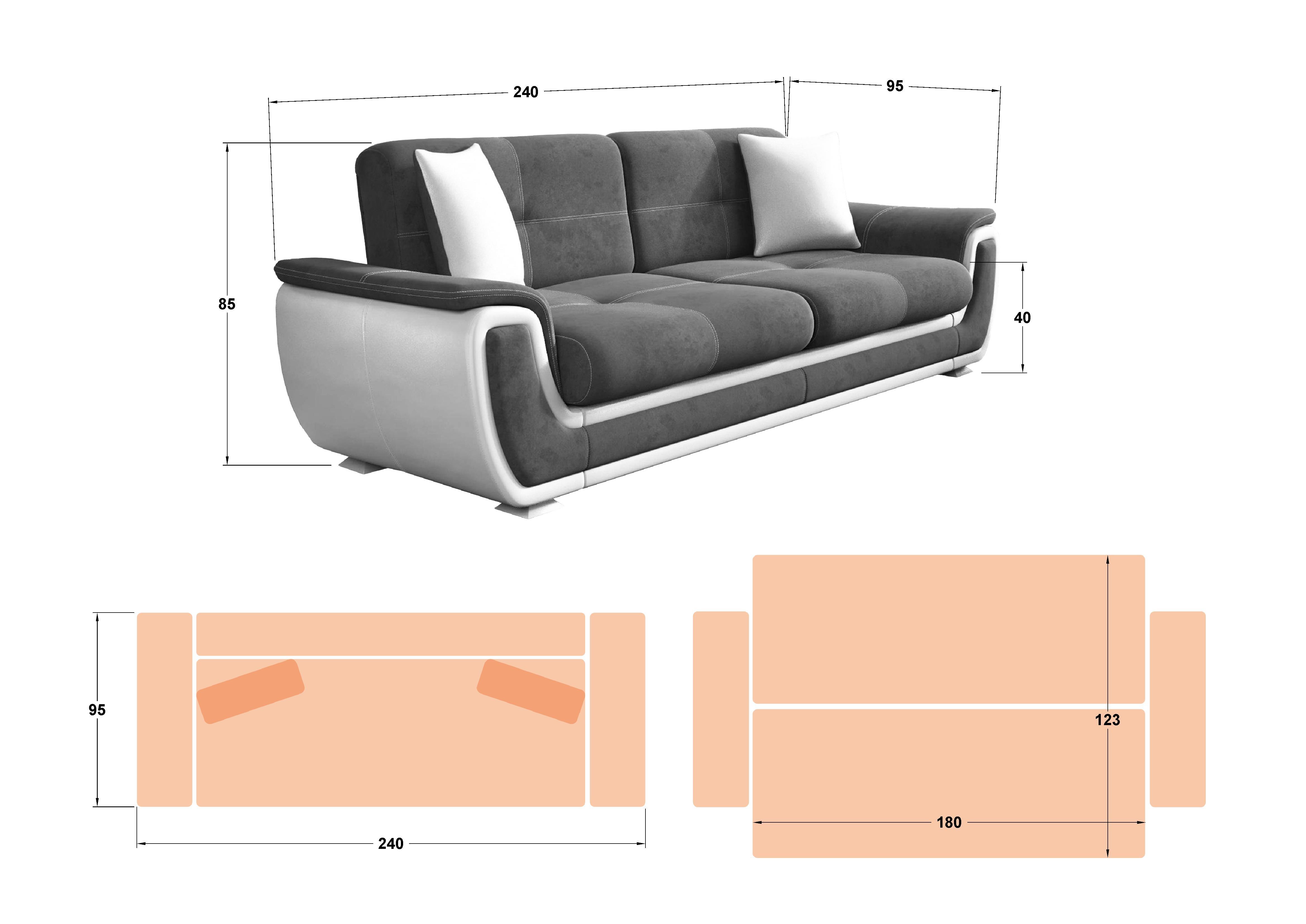 Canapea extensibila click- clack Princess II, gri + piele alba  2