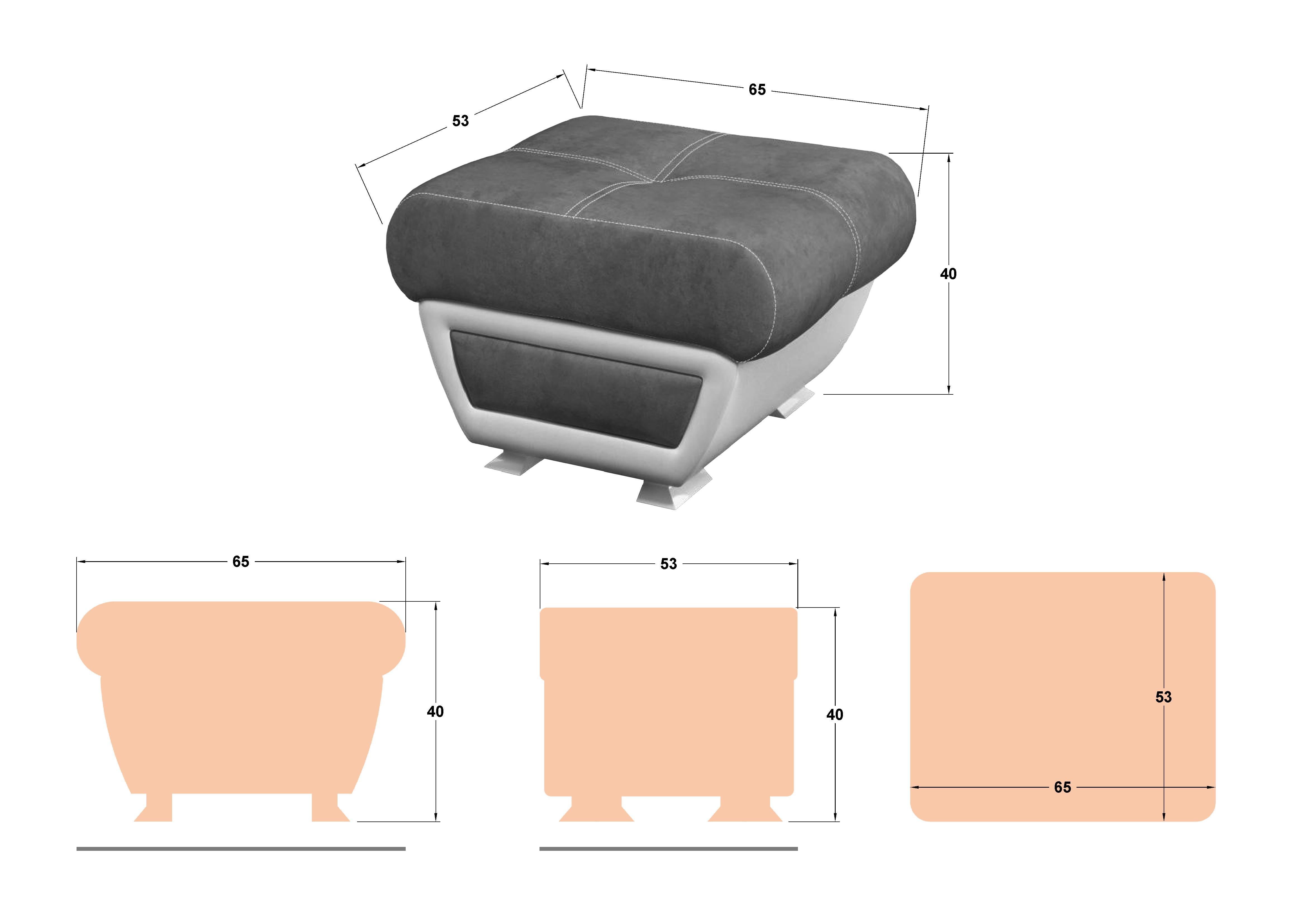 Taburet Princess II, maro inchis + piele alba  2