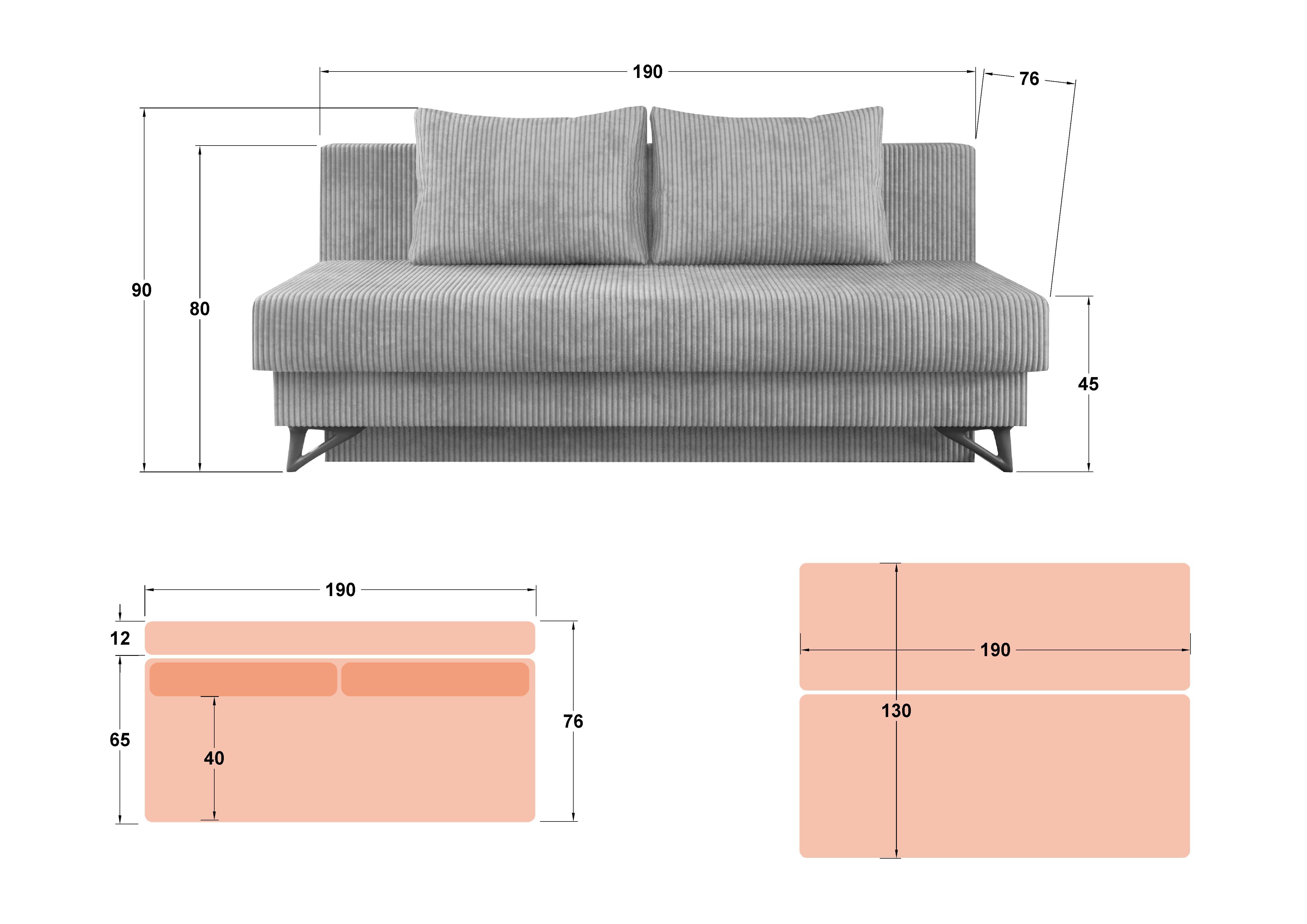 Canapea extensibila Puls, bej deschis  2