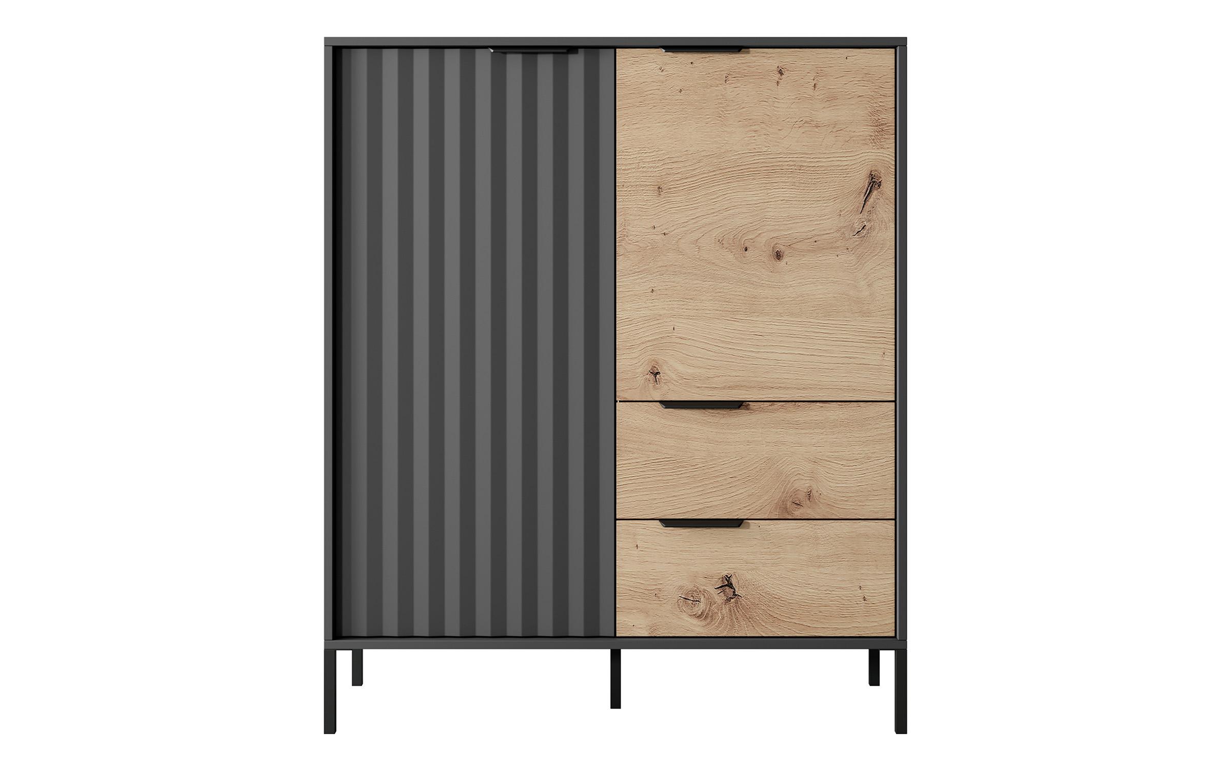 Dulap inalt Fransi, negru + stejar artisan  2