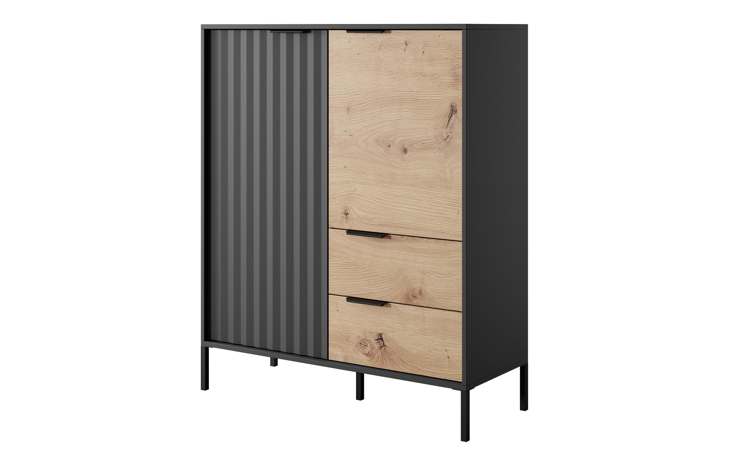 Dulap inalt Fransi, negru + stejar artisan  3