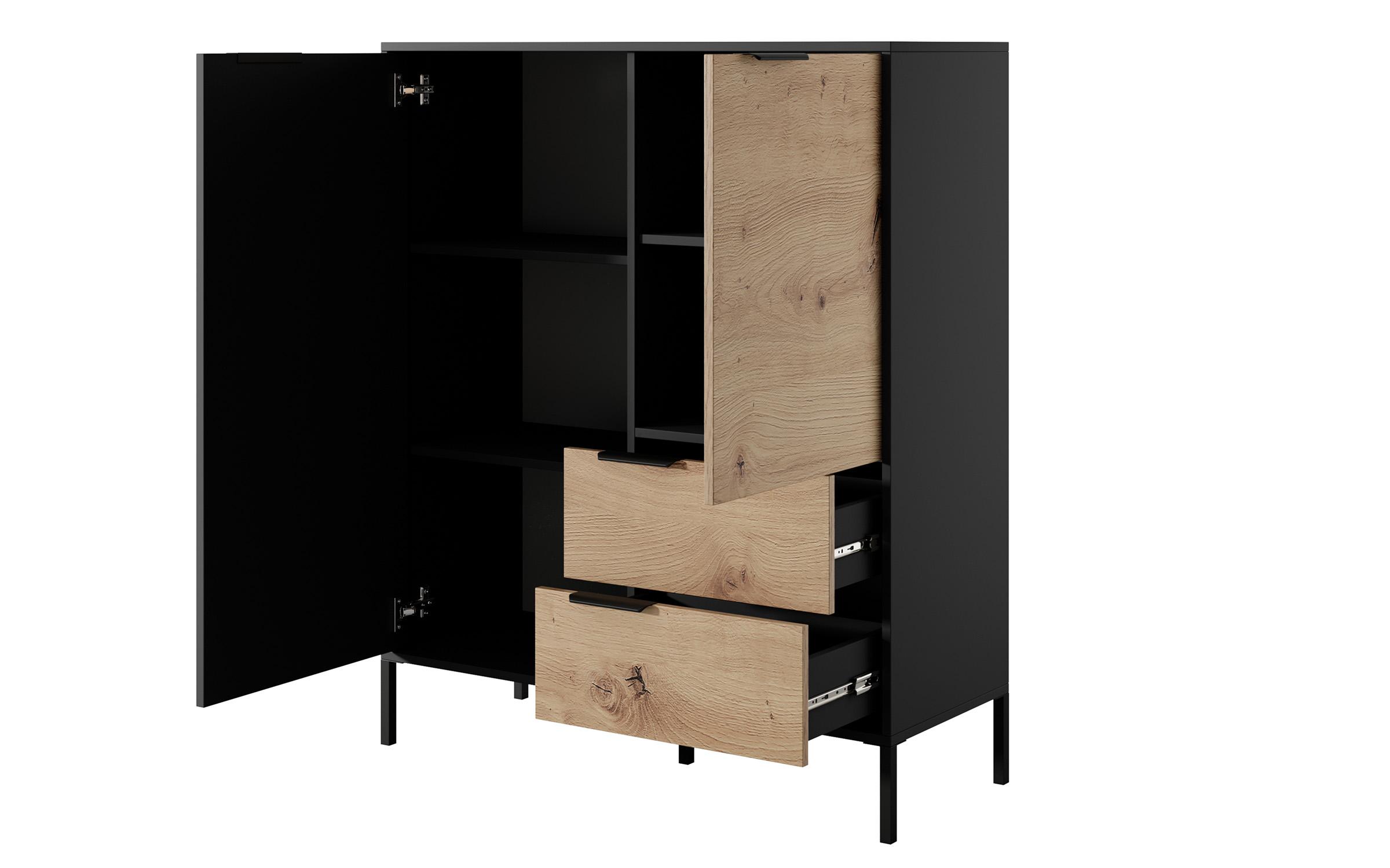 Dulap inalt Fransi, negru + stejar artisan  5