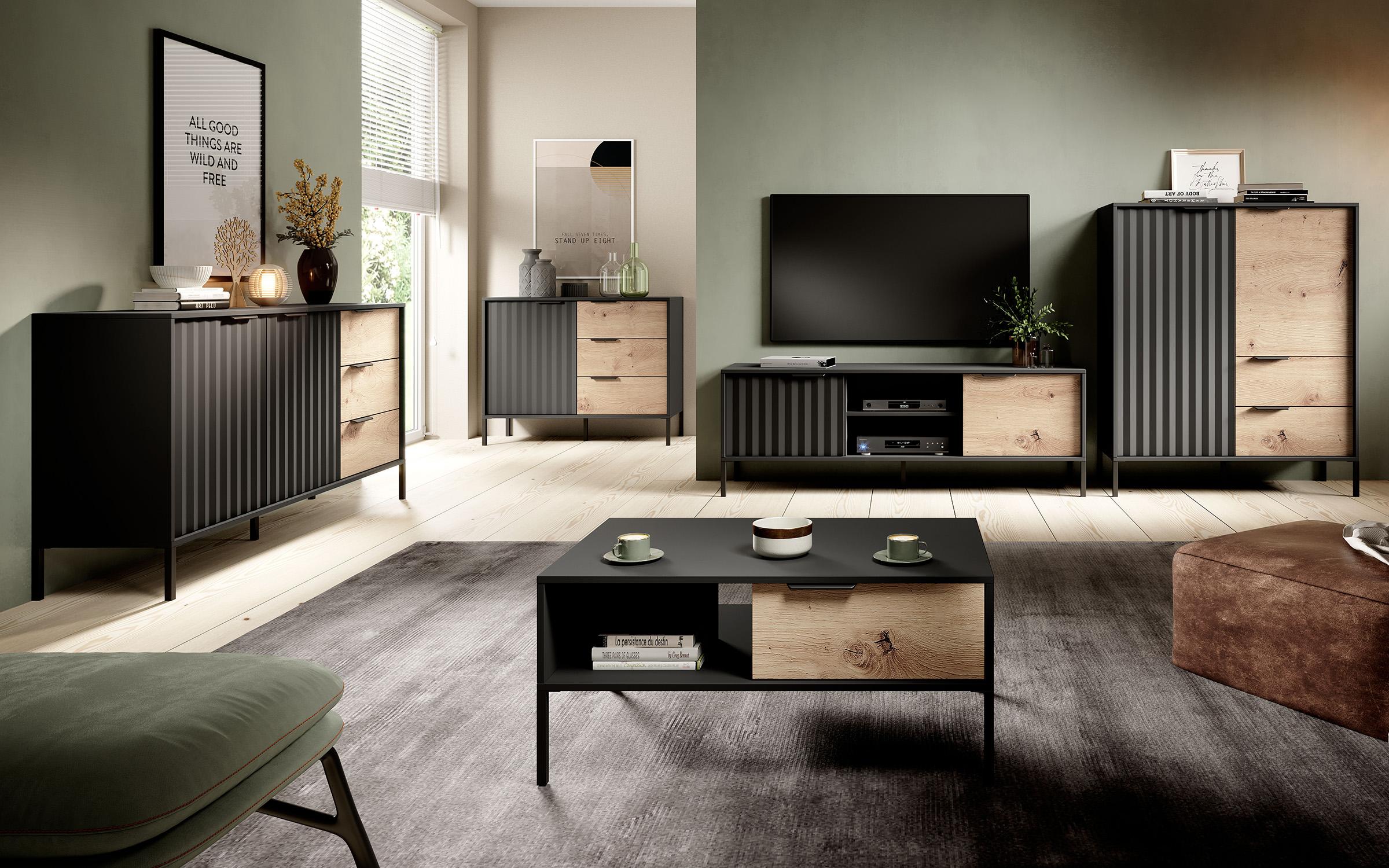 Dulap inalt Fransi, negru + stejar artisan  6