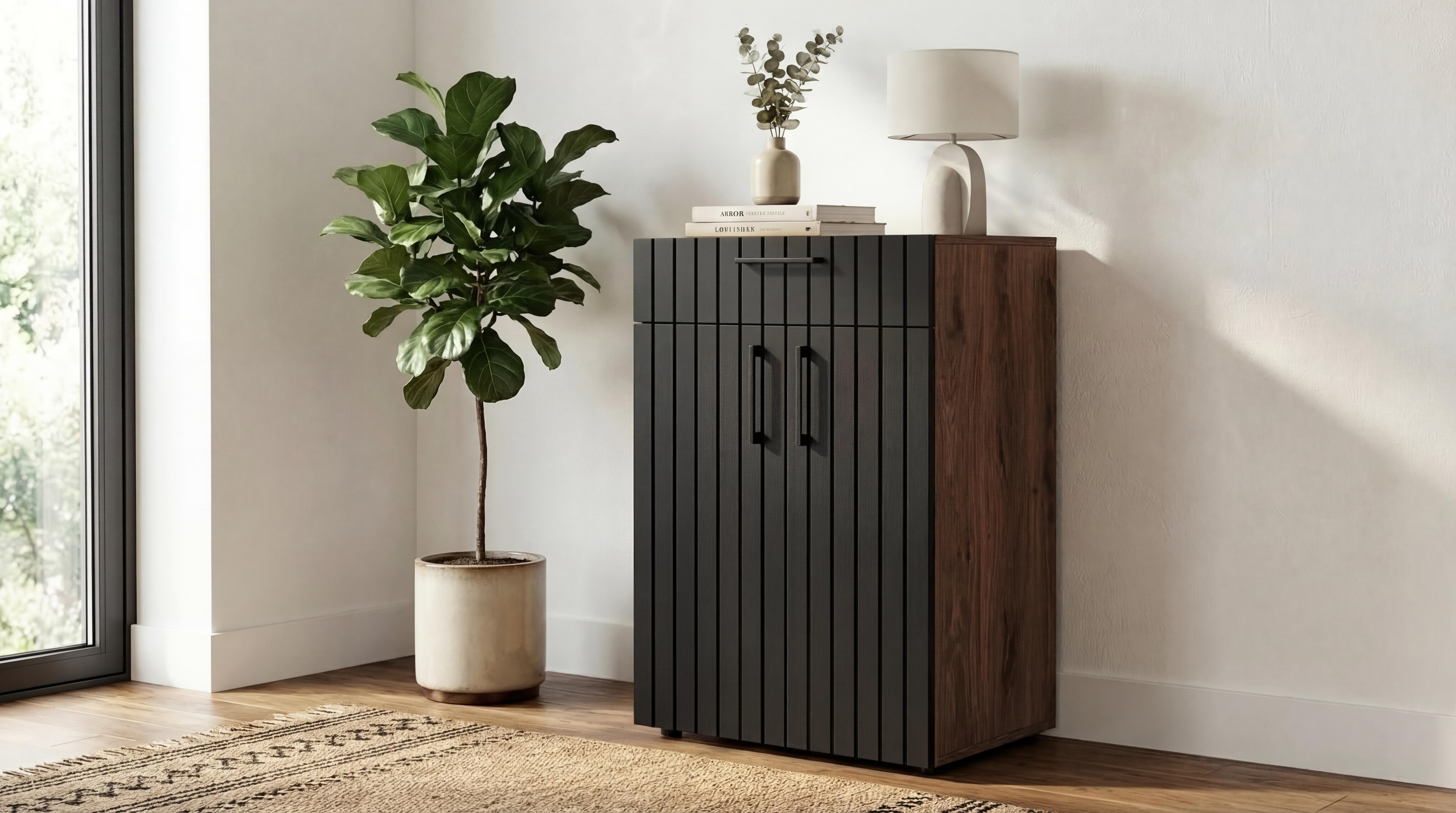 Comoda Senso, stejar scandinav inchis + negru mat  1