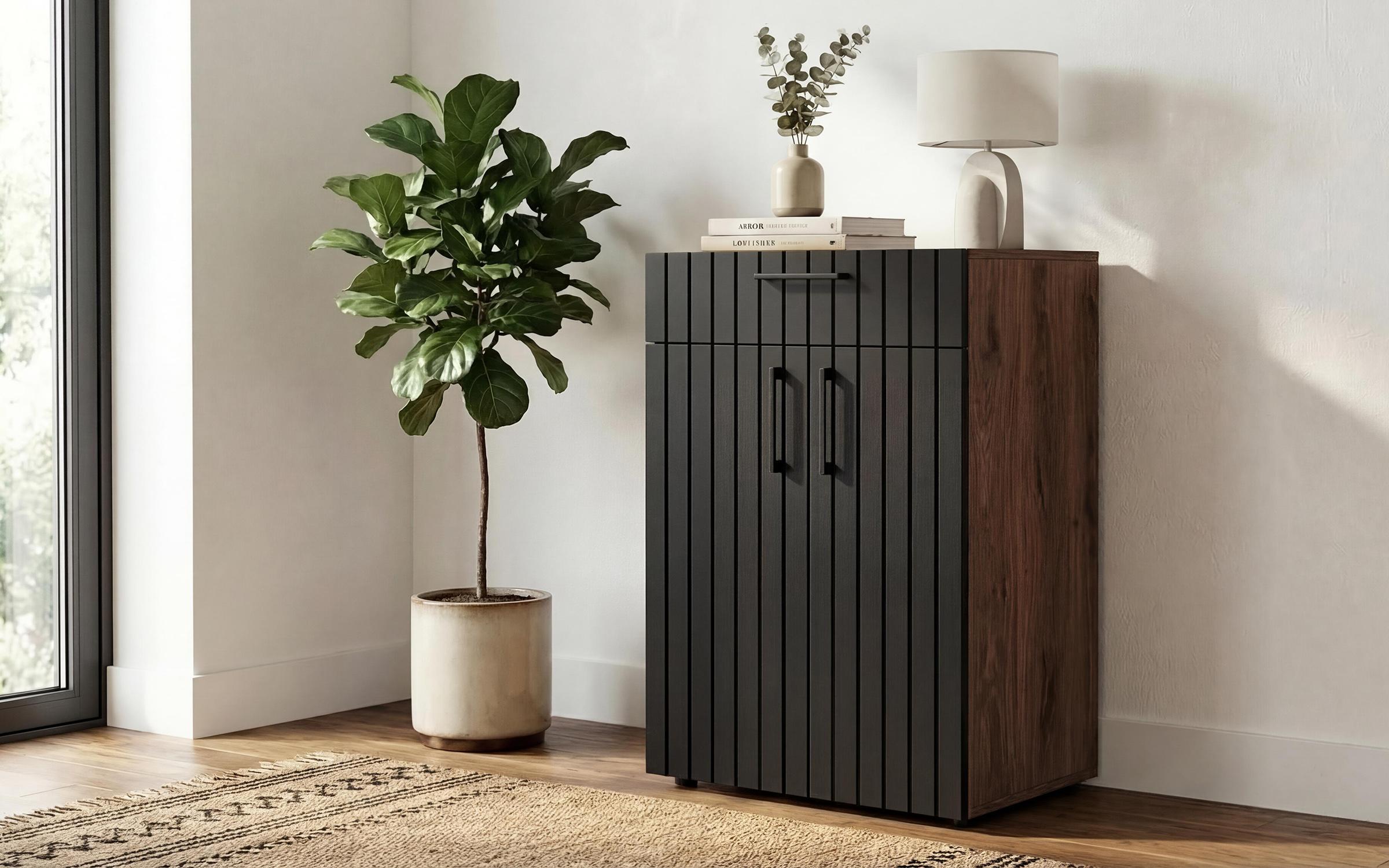 Comoda Senso, stejar scandinav inchis + negru mat  1