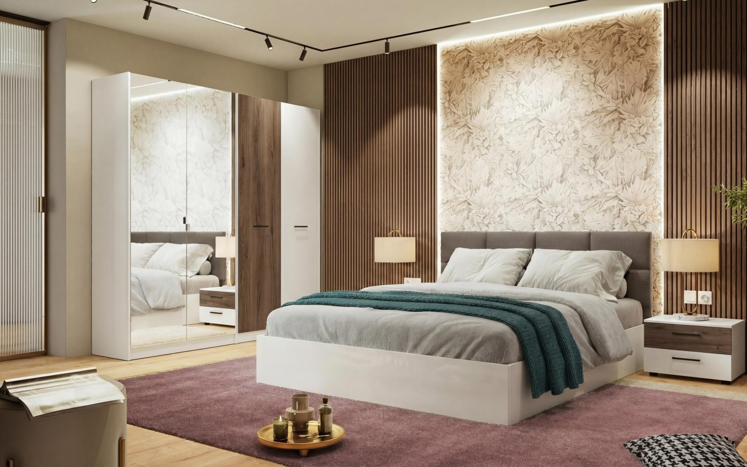 Pat dublu tapitat 160/200 Keti + saltea, Silk + piele gri-maro  5