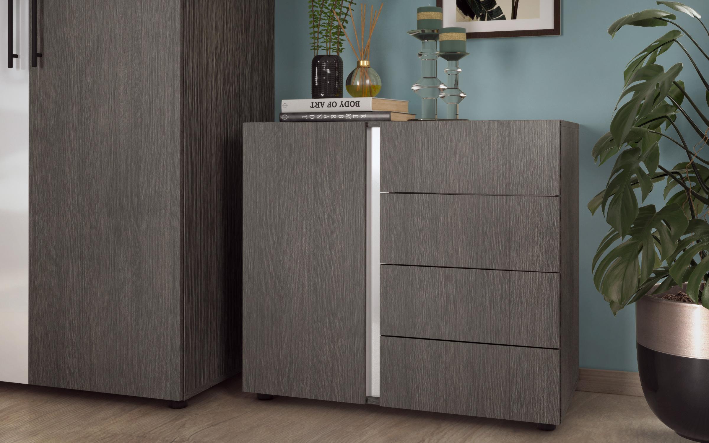 Comoda Adora, stejar antracit + alb lucios  2