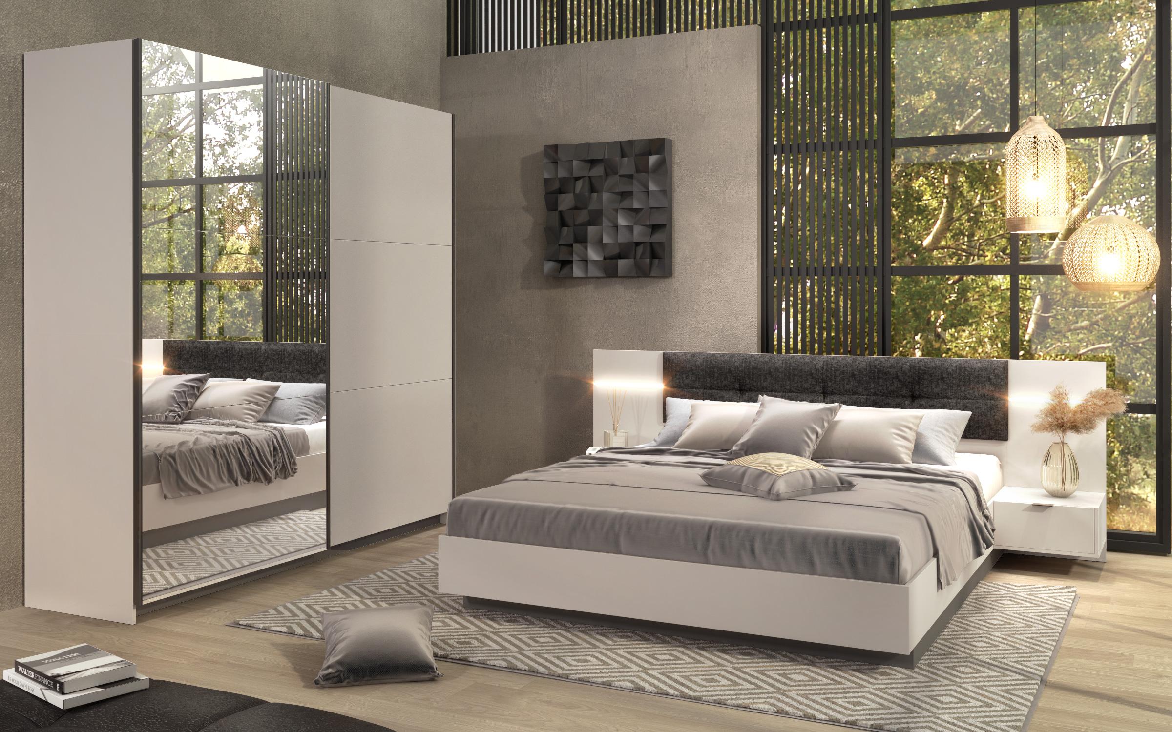 Set dormitor Alinor Sens + LED pentru saltea 160/200, casmir + antracit mat  1