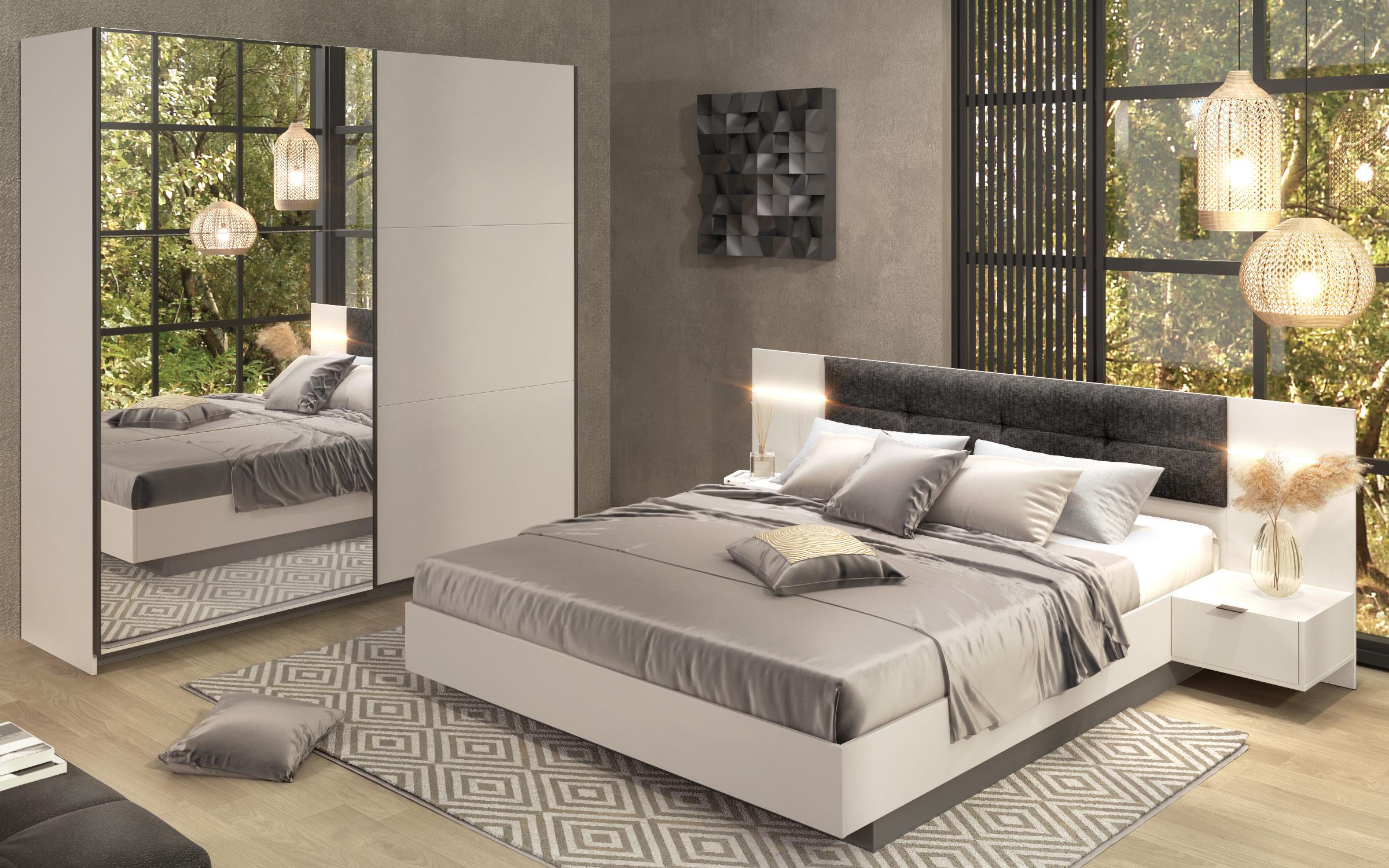 Set dormitor Alinor Sens + LED pentru saltea 160/200, casmir + antracit mat  2