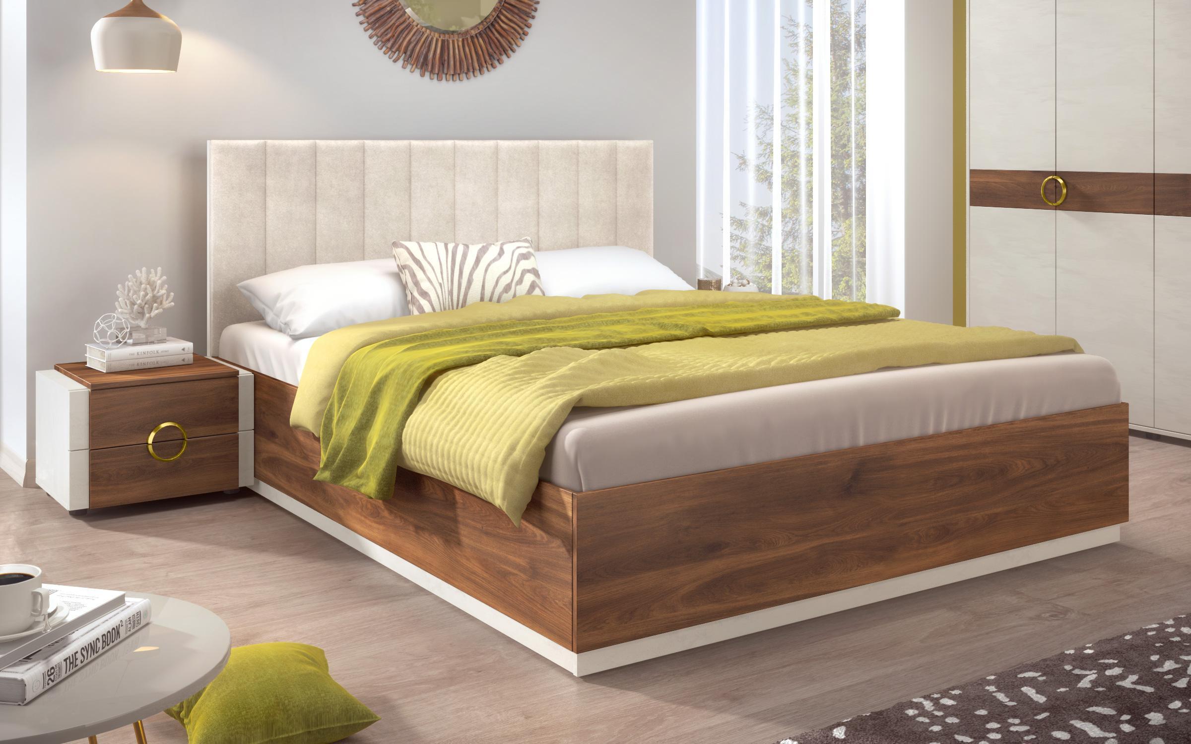 Pat dublu 160/200 Aronda + saltea, Silk + stejar coniac  3