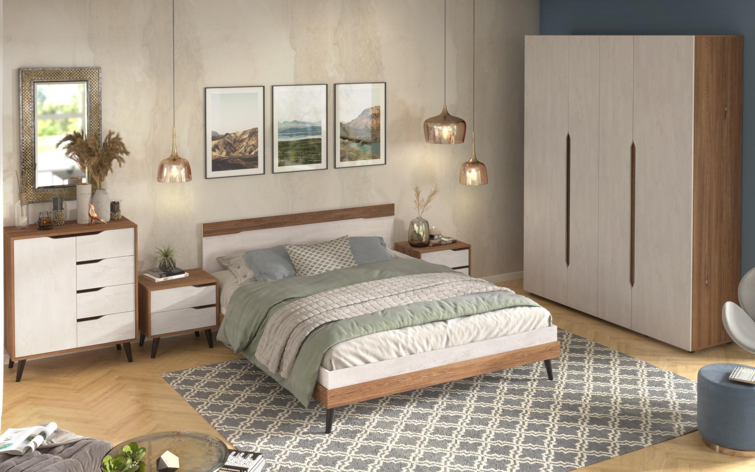 Set dormitor Avalon pentru saltea 160/200, stejar vintage + Silk  7