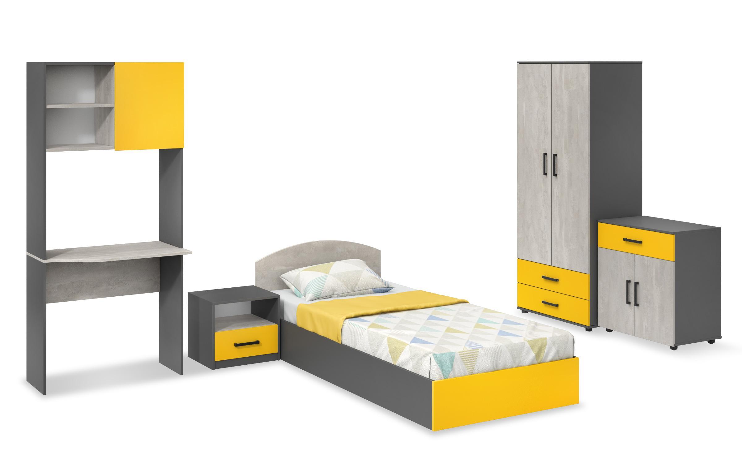 Set  pentru camera copilului Kaliana pentru saltea 90/200, antracit mat + beton + galben  7