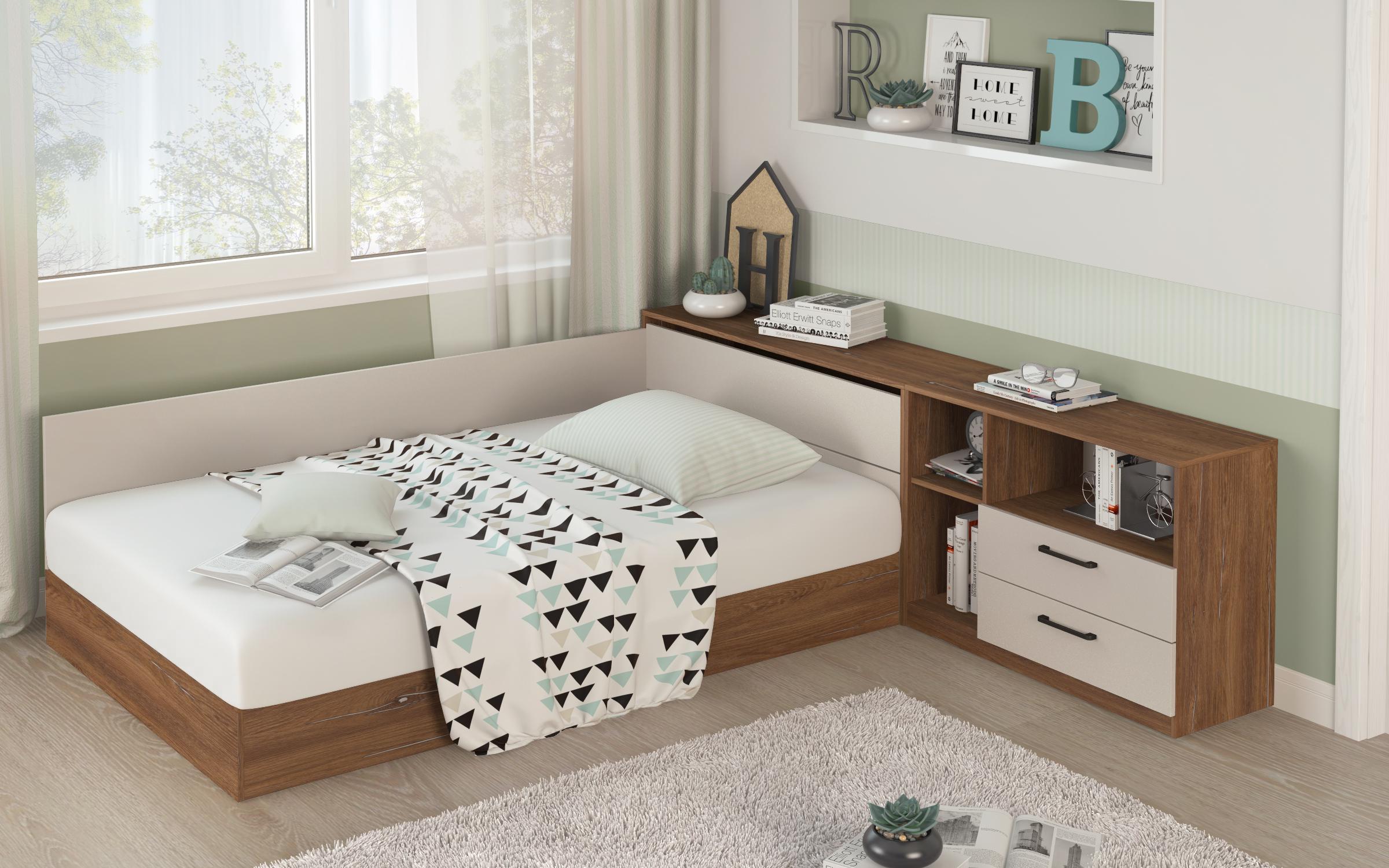 Set dormitor Lorence pentru saltea cu o fata 120/190, stejar vintage + casmir  4