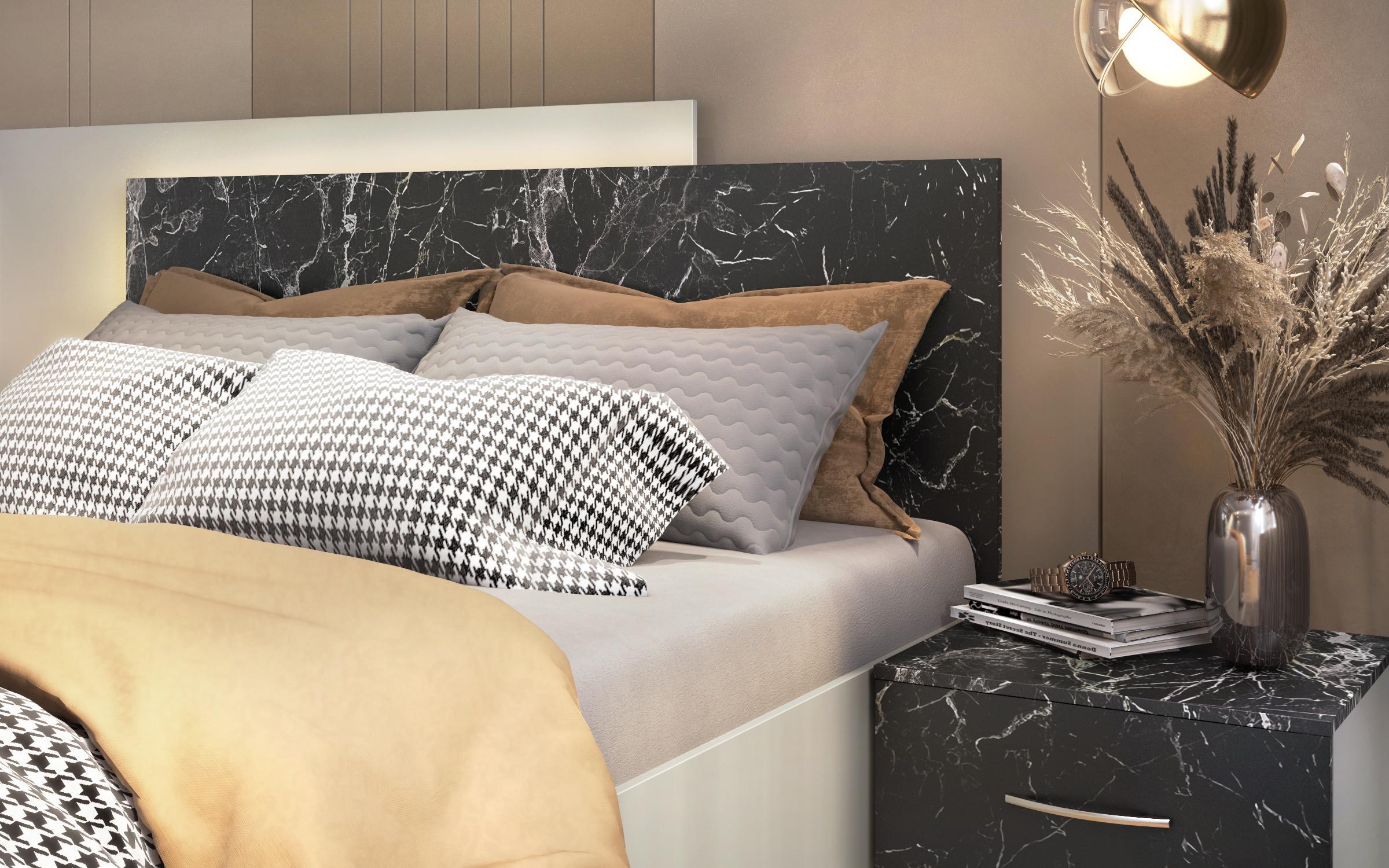 Set dormitor Morato cu iluminare LED + saltea cu o fata Neo dream 160/200, marmura Tunis + chinchilla gri  5