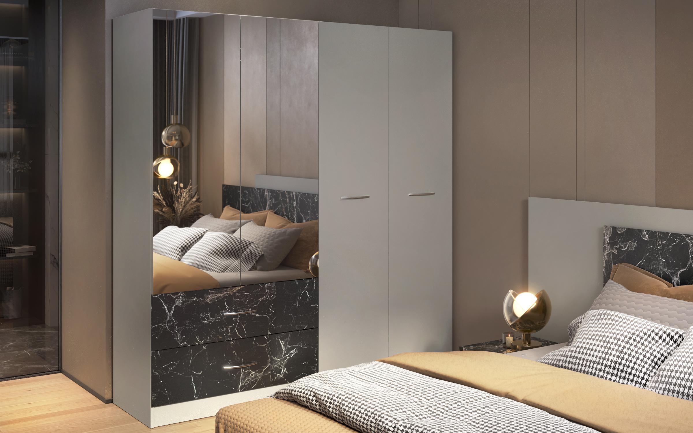 Set dormitor Morato cu iluminare LED + saltea cu o fata Neo dream 160/200, marmura Tunis + chinchilla gri  6