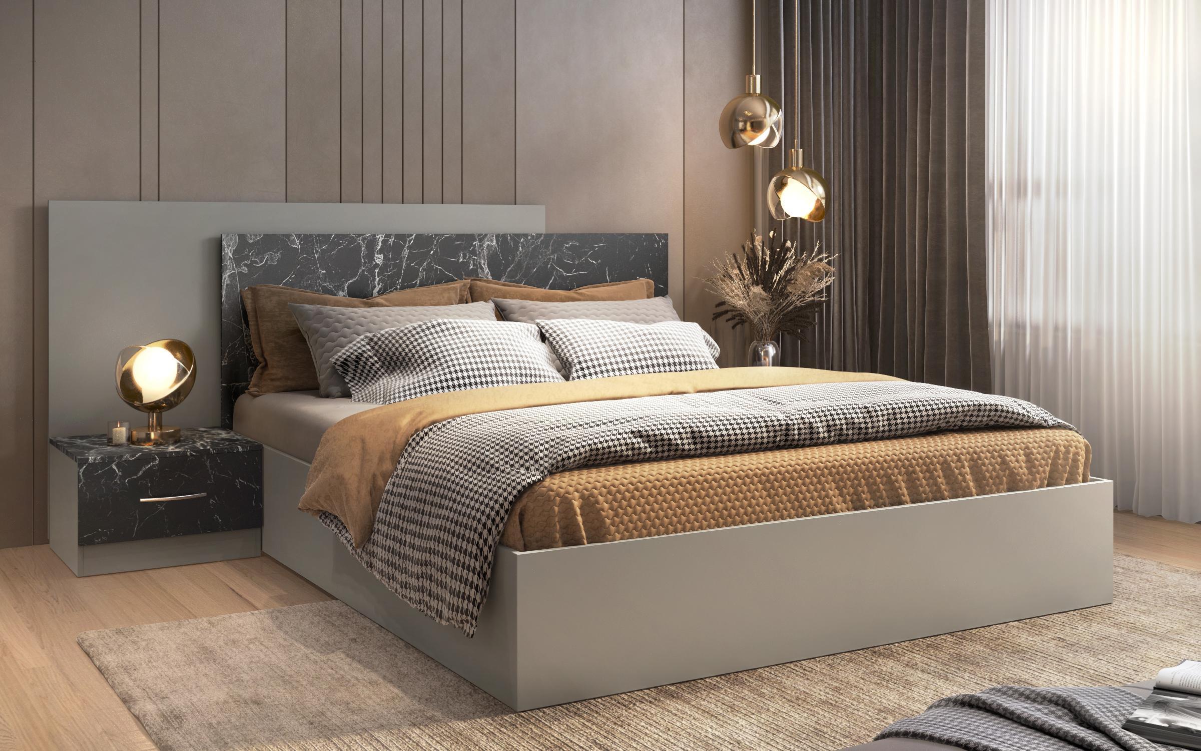 Set dormitor Morato cu iluminare LED + saltea cu o fata Neo dream 160/200, marmura Tunis + chinchilla gri  4