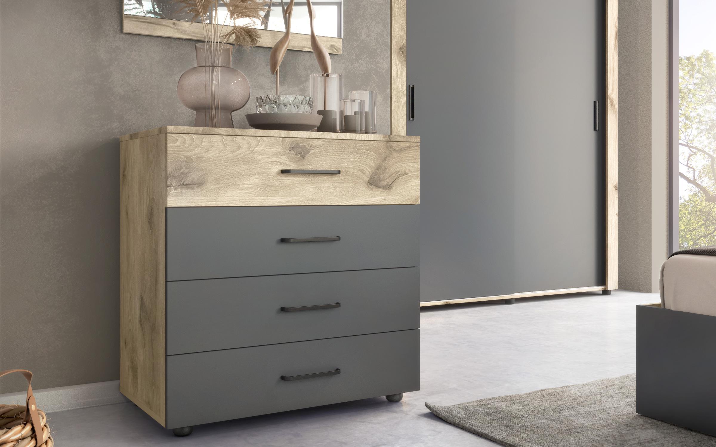 Set dormitor Moreti pentru saltea 160/200, antracit mat + stejar scandinav deschis  6