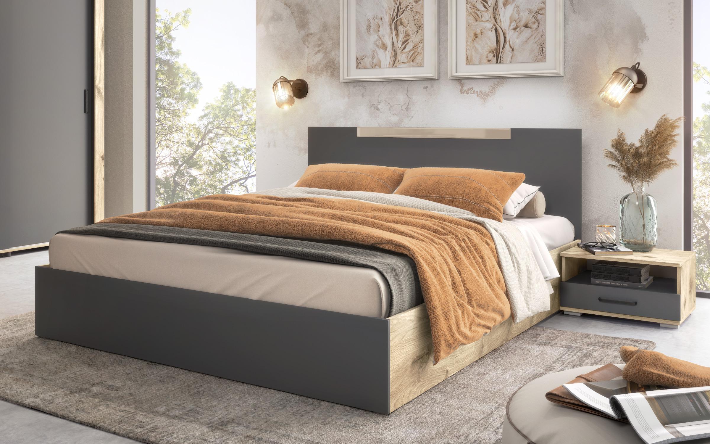 Set dormitor Moreti pentru saltea 160/200, antracit mat + stejar scandinav deschis  3