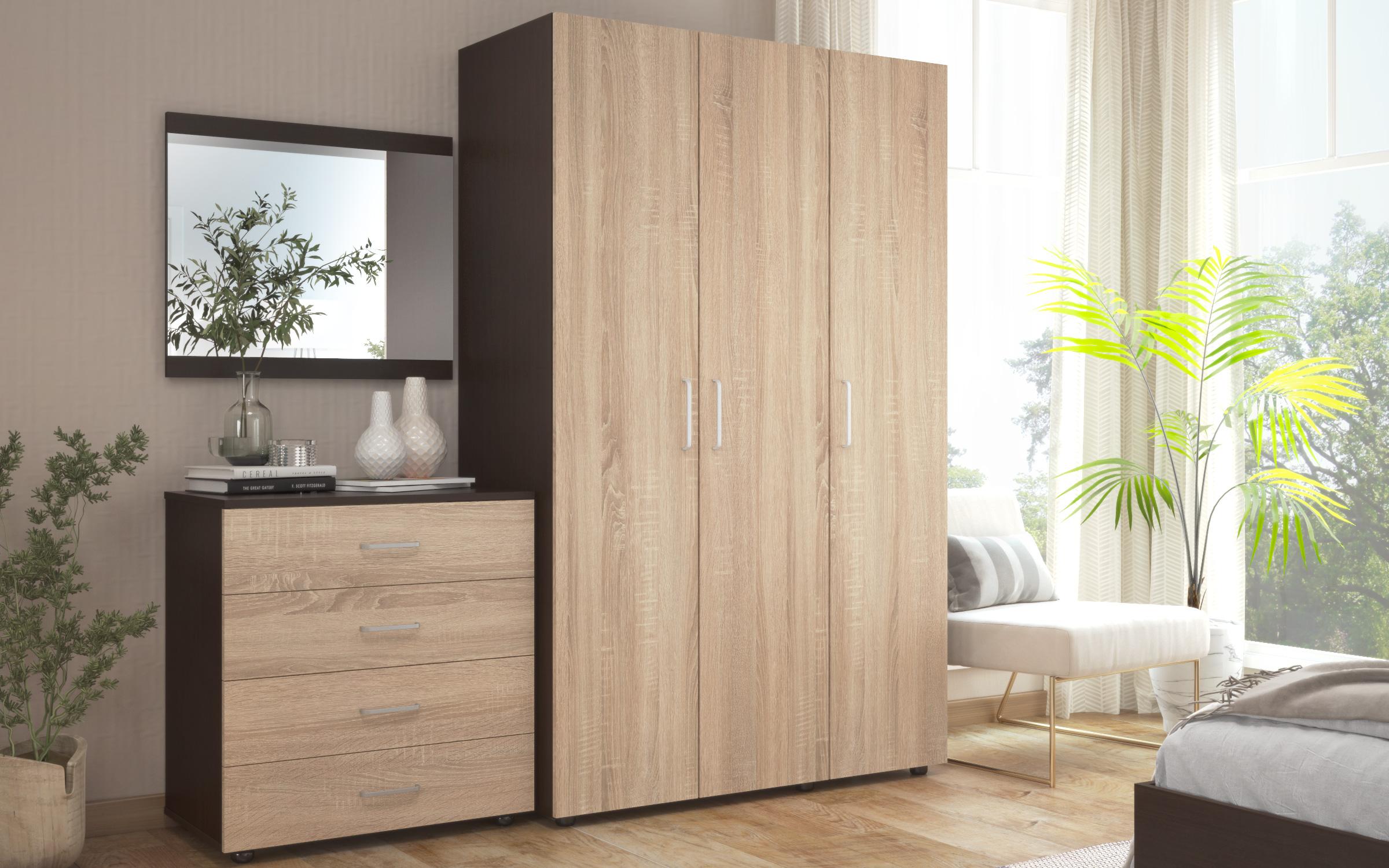 Set dormitor Nadejda + saltea 164/190, wenge + stejar sonoma  3