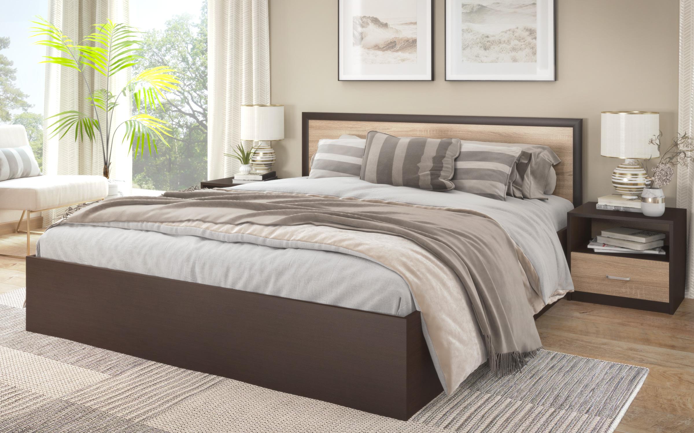 Set dormitor Nadejda + saltea 164/190, wenge + stejar sonoma  2